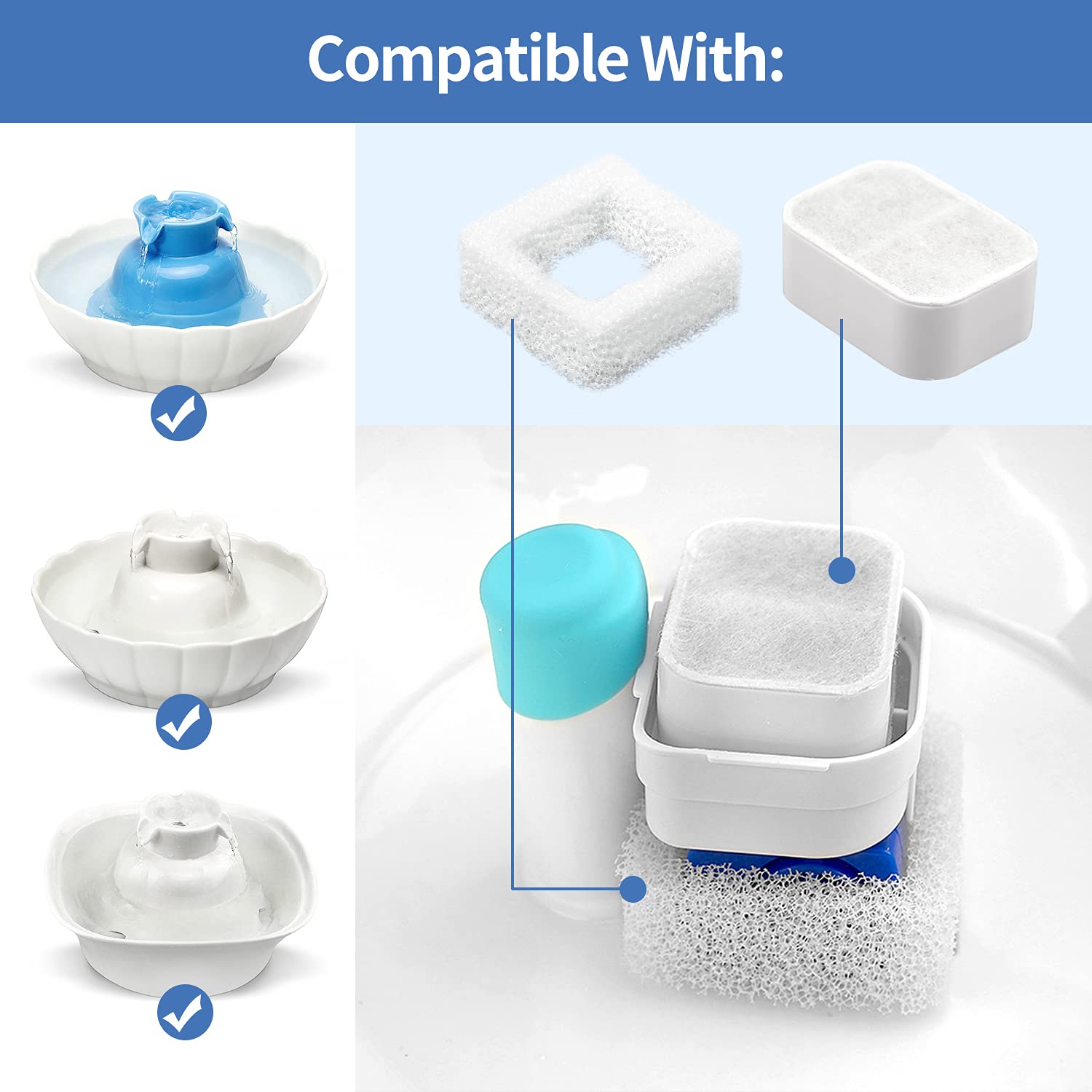 10 Pack Cat Water Fountain Replacement F-Ilters, 8 Pack Pet Fountain Replacement F-Ilters And 2 Pack Foam Filters For Tritone/Fi