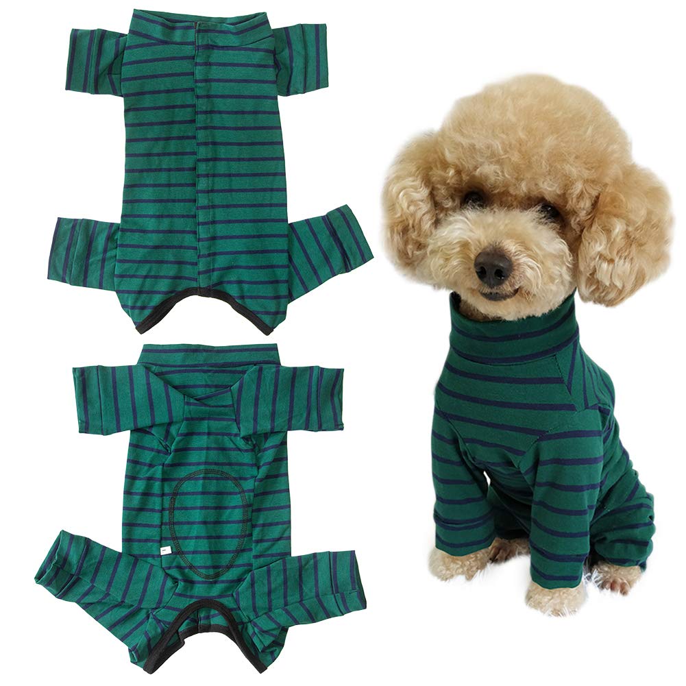 Dog’S Recovery Suit Post Surgery Shirt For Puppy, Full Coverage Dog'S Bodysuit Wound Protective Surgical Clothes For Small And Medium Pets (Green Black Stripe-L)