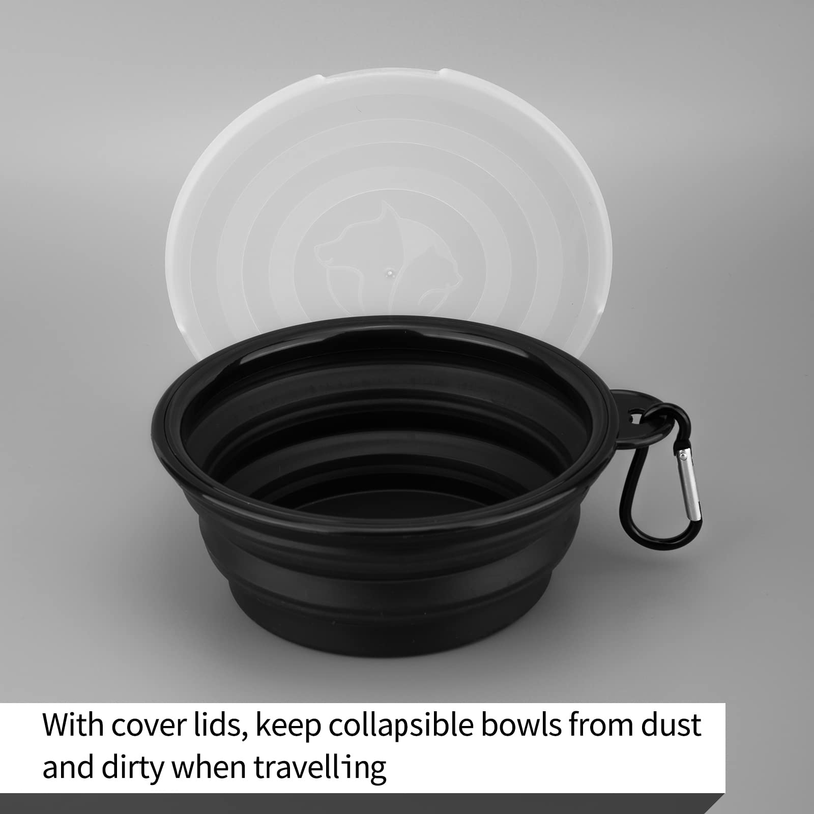 Slson Dog Bowls Pet Collapsible Bowl With Cover Lids,2 Pack Dog Travel Bowls Portable Foldable Cat Water Dish Bowl For Pets Walking Parking Camping (Black And Black, Small)
