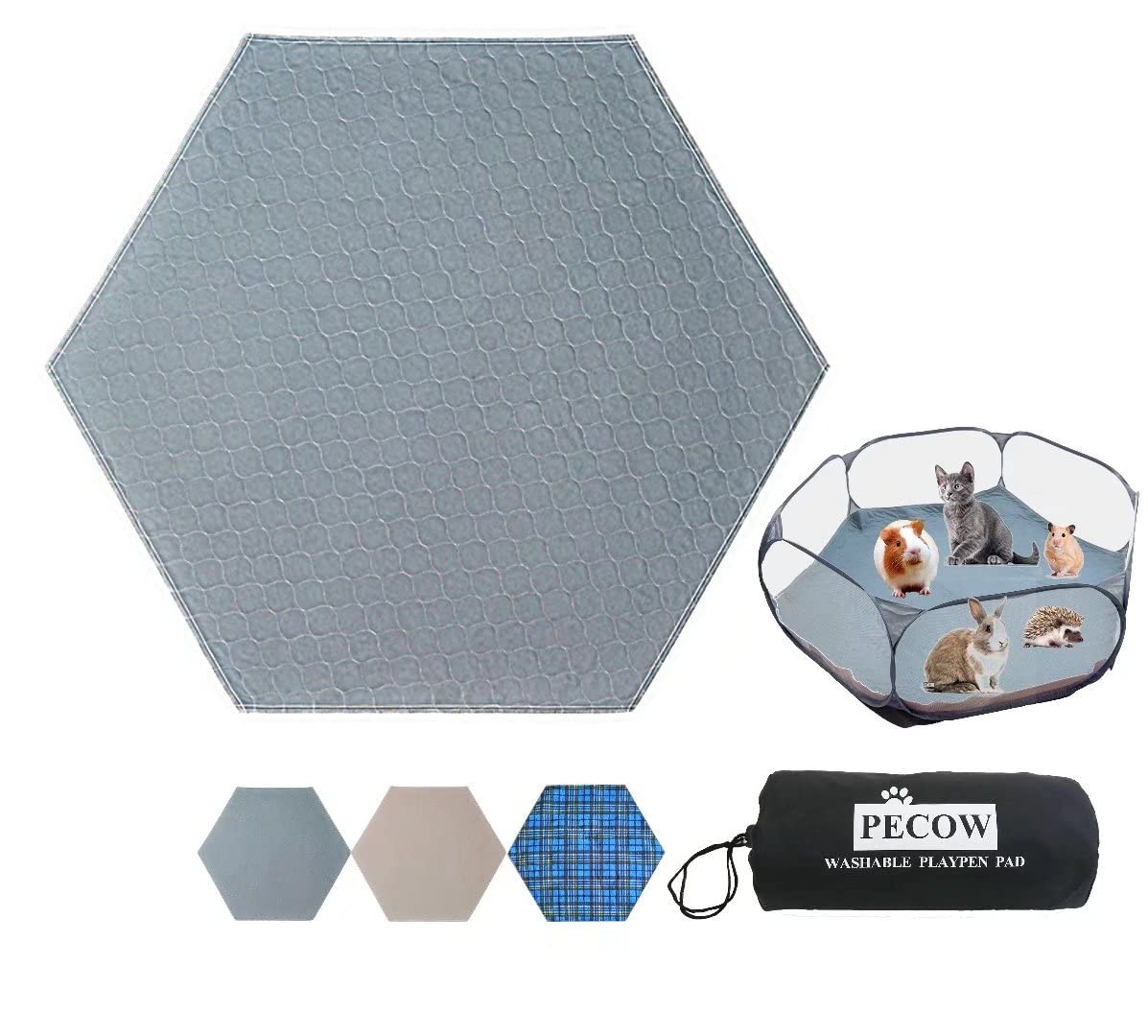 Pecow PLAYPEN NOT Included Hexagon Washable Liner for Portable Small Animal Playpen Guinea Pig Play Pen Hamster Cage Fleece Bunn