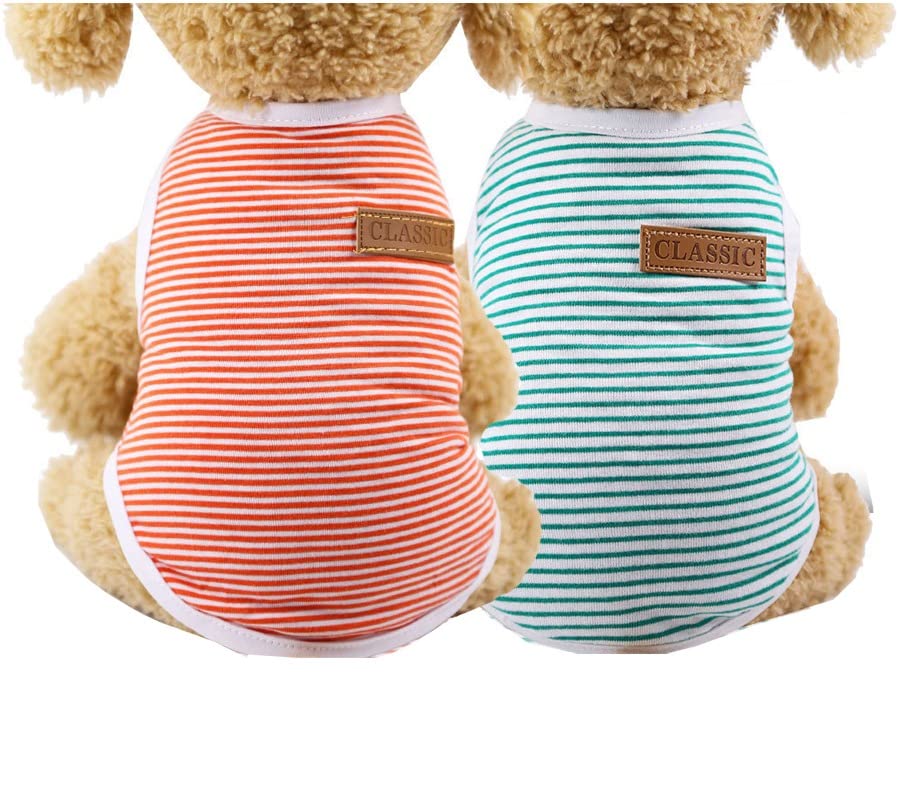 Kutkut Combo Of 2 Striped T-Shirt Clothes For Small Dogs & Cats,Summer Cotton Vest Doggy Tee Tank Top For Cavalier King Charls, 