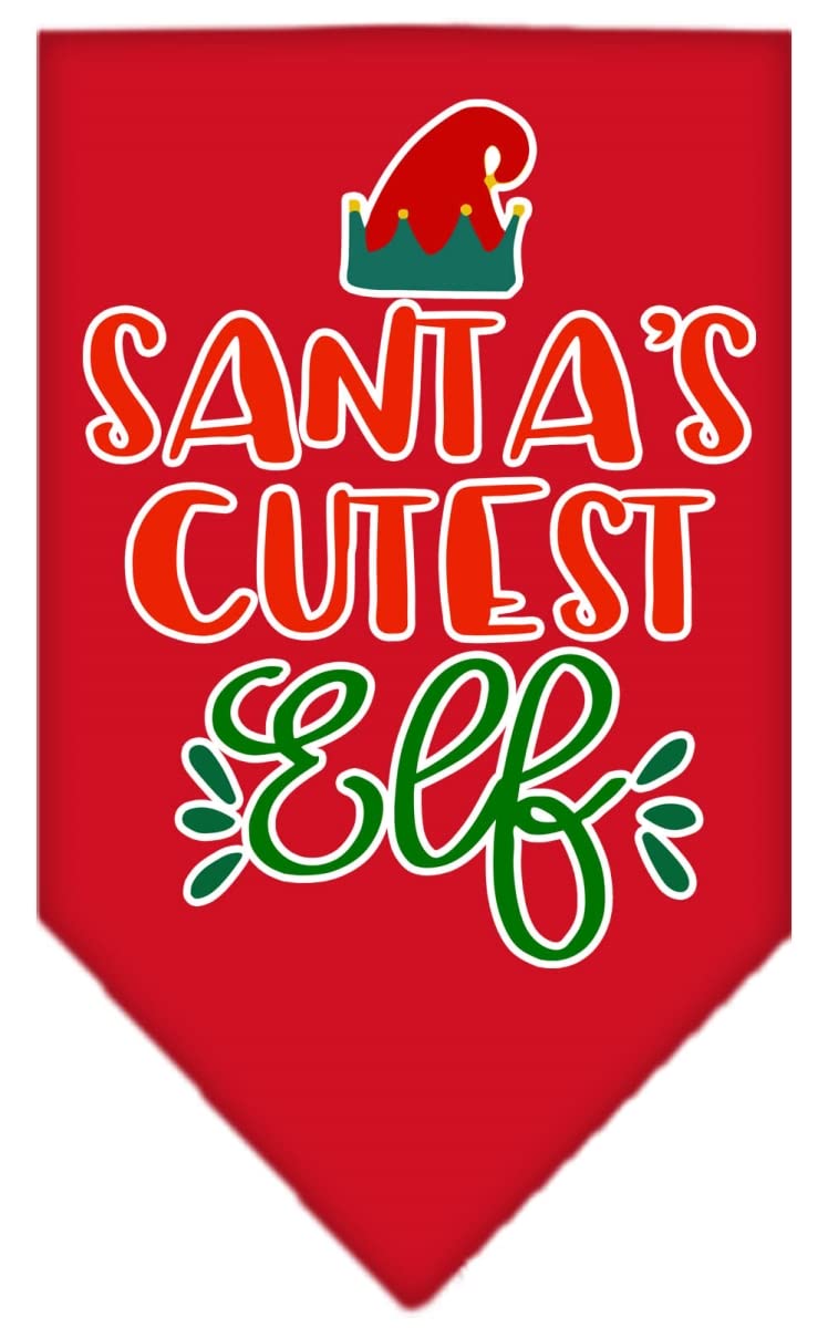 Christmas Pet and Dog Bandana Screen Printed, &quot;Santa's Cutest Elf&quot; Red Small