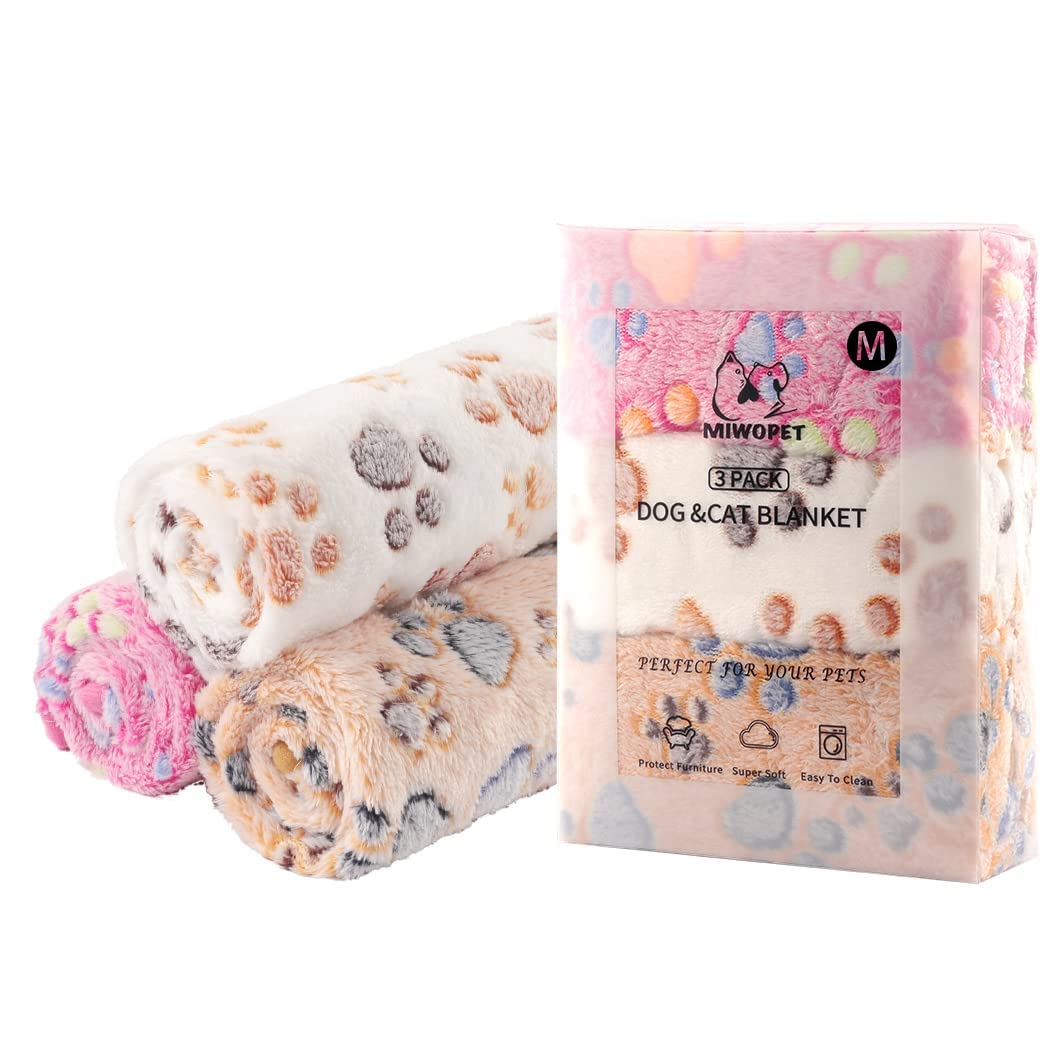 Miwopet 3 Pack Cat And Dog Blanket Soft & Warm Fleece Flannel Pet Blanket, Great Pet Throw For Puppy, Small Dog, Medium Dog & La