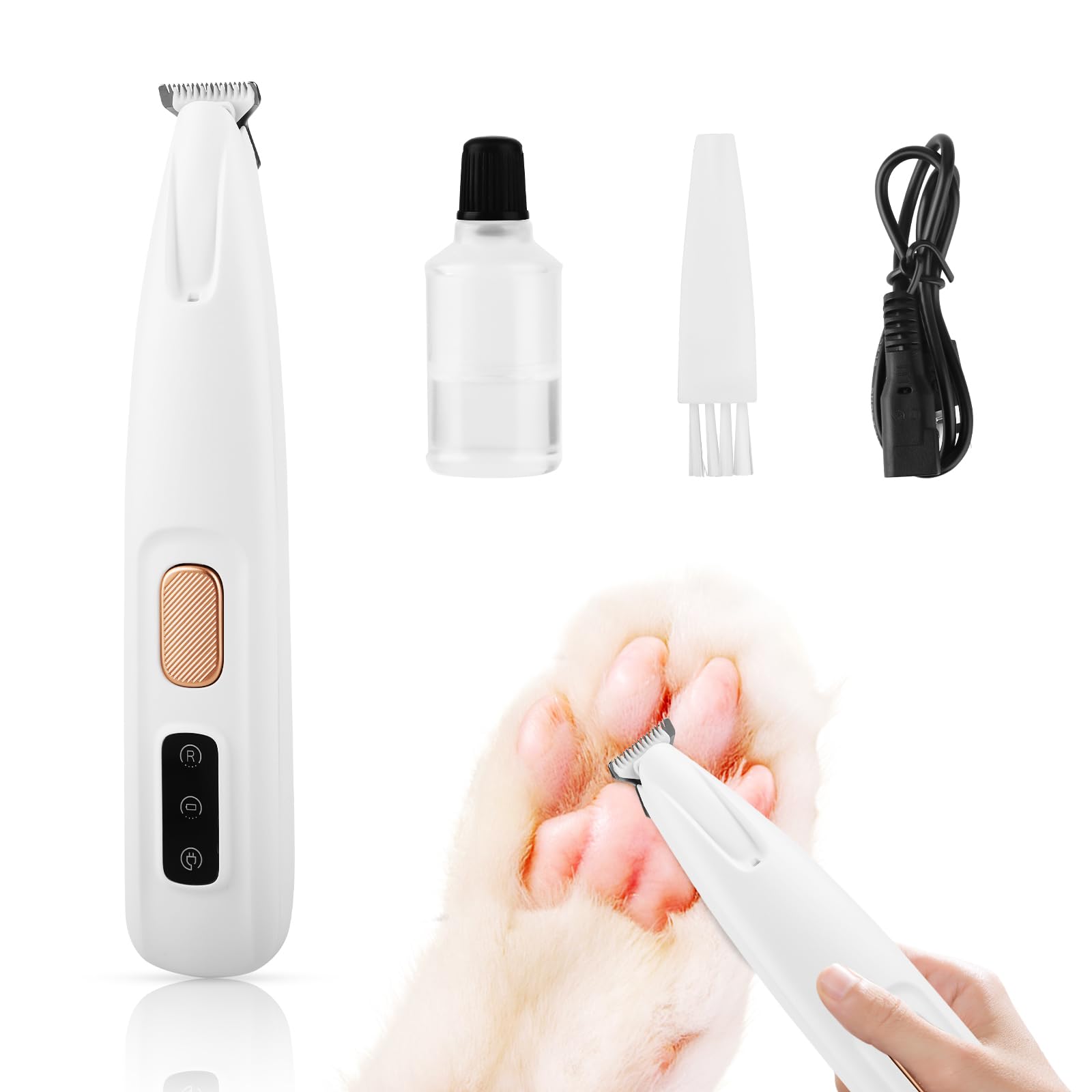Upgraded Paw Trimmer for Dogs, Dog Paw Trimmer, Rechargeable Pet Shaver with LED Light, Low Noise Pet Hair Clippers for Paws Eye