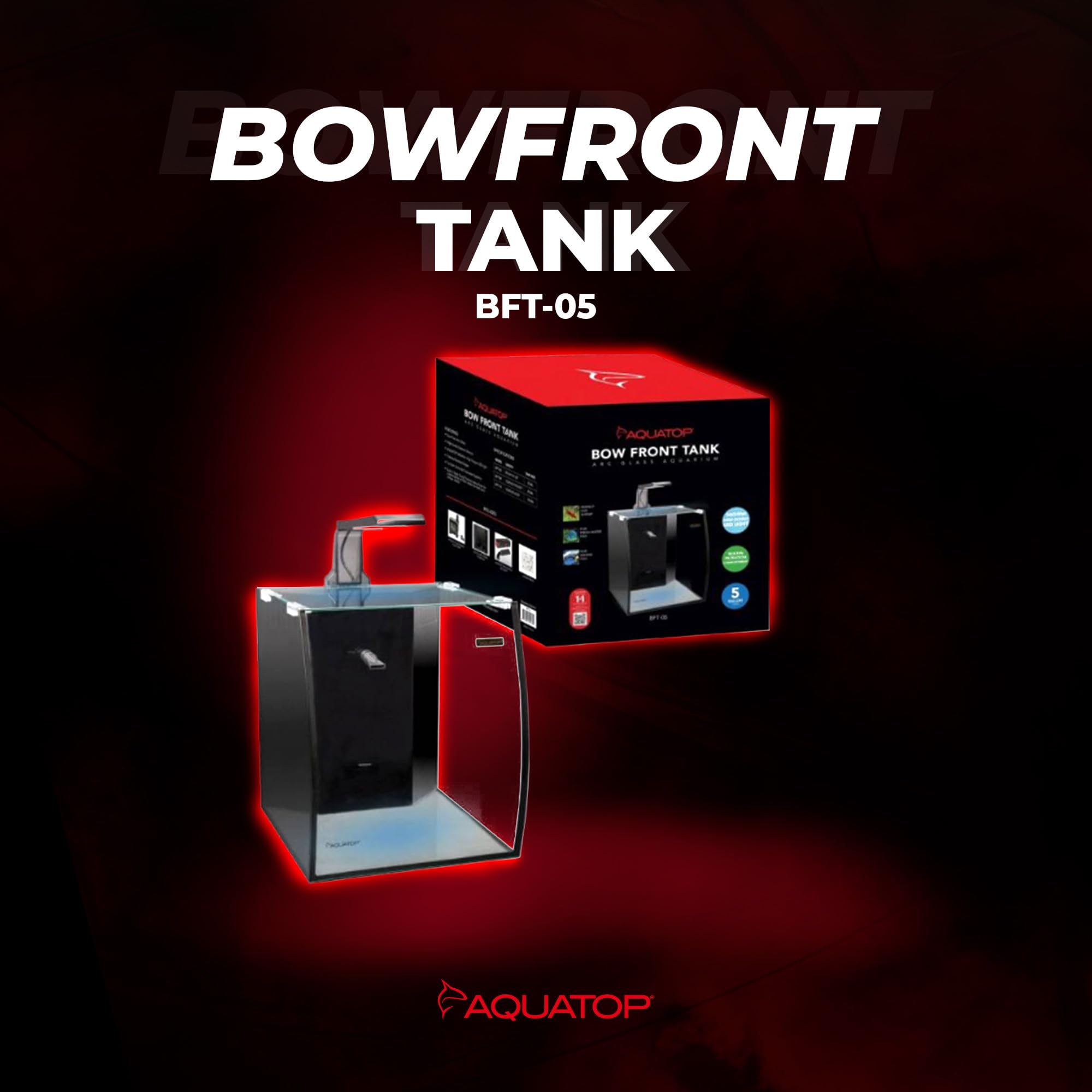 Aquatop Vertical Bowfront Glass Aquarium, 5-Gallon - All-In-One Tank With Filter And Led Light, High Clarity Glass For Freshwate