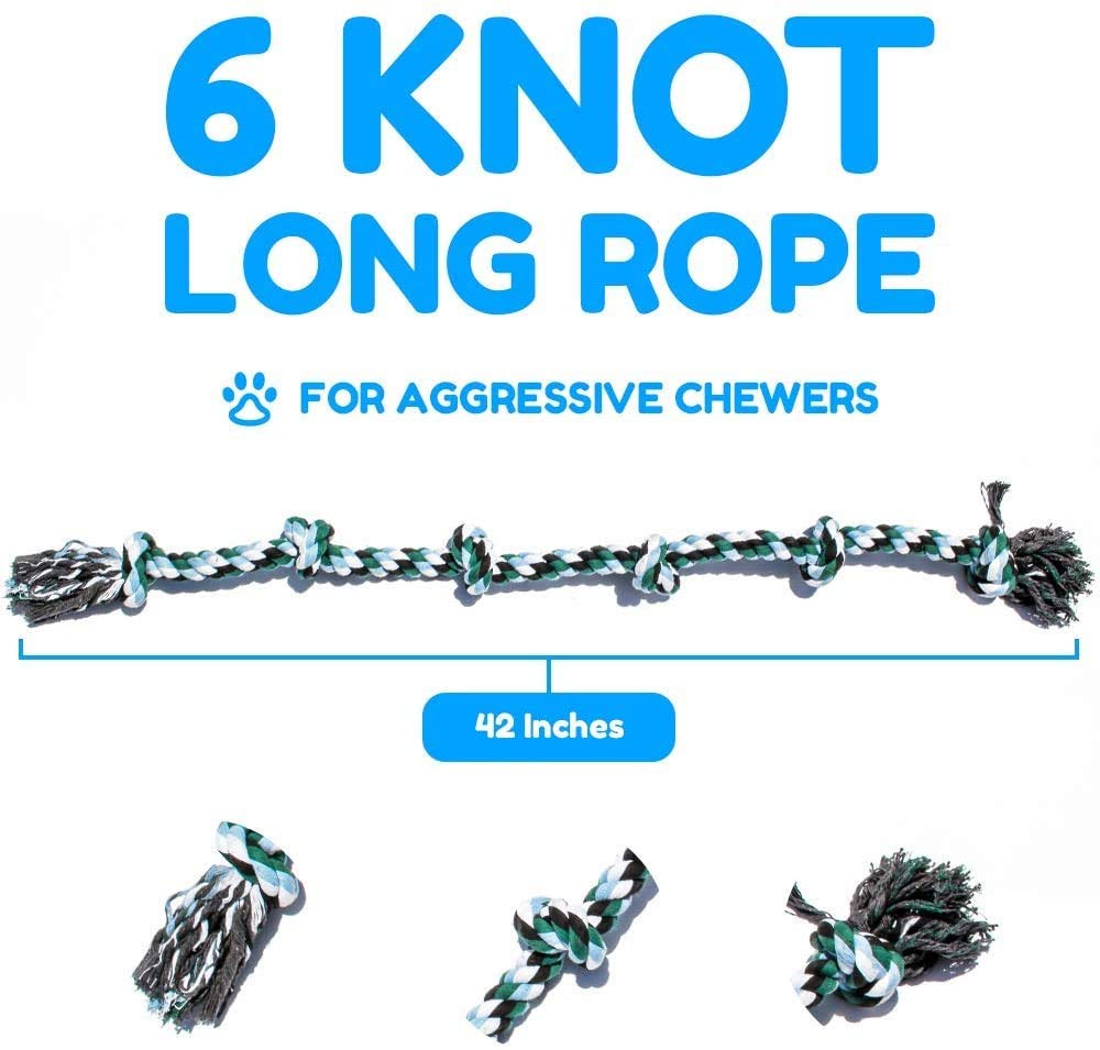 Giant Dog Rope Chew Toys For Extra Large Dogs - 42 Inch, 6 Knot Tough Benefits Non-Profit Animal Rescue - Indestructible Toy For Aggressive Chewers And Large Dog Breeds