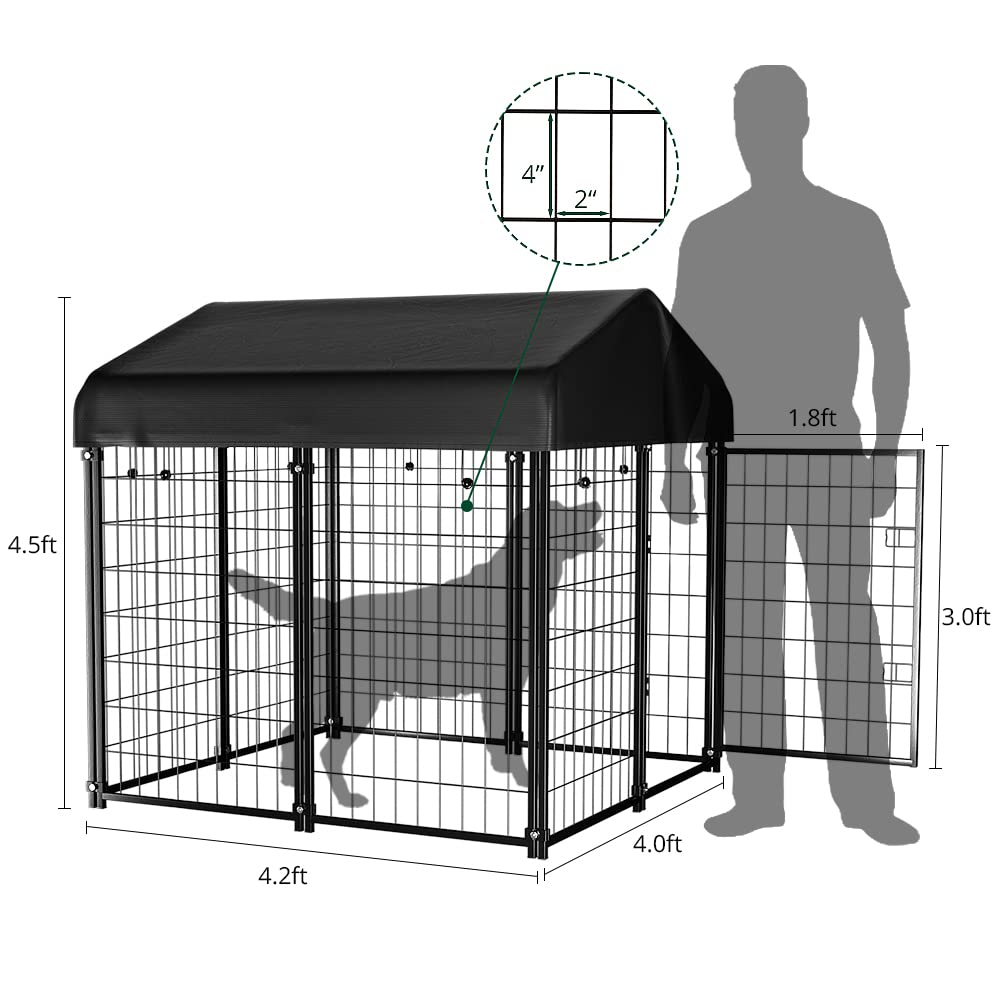 PawGiant Dog Kennel Outdoor Dog House with Roof Waterproof Cover for Medium to Small Dog Outside 4ft x 4ft x 4.5ft, Dog Enclosur