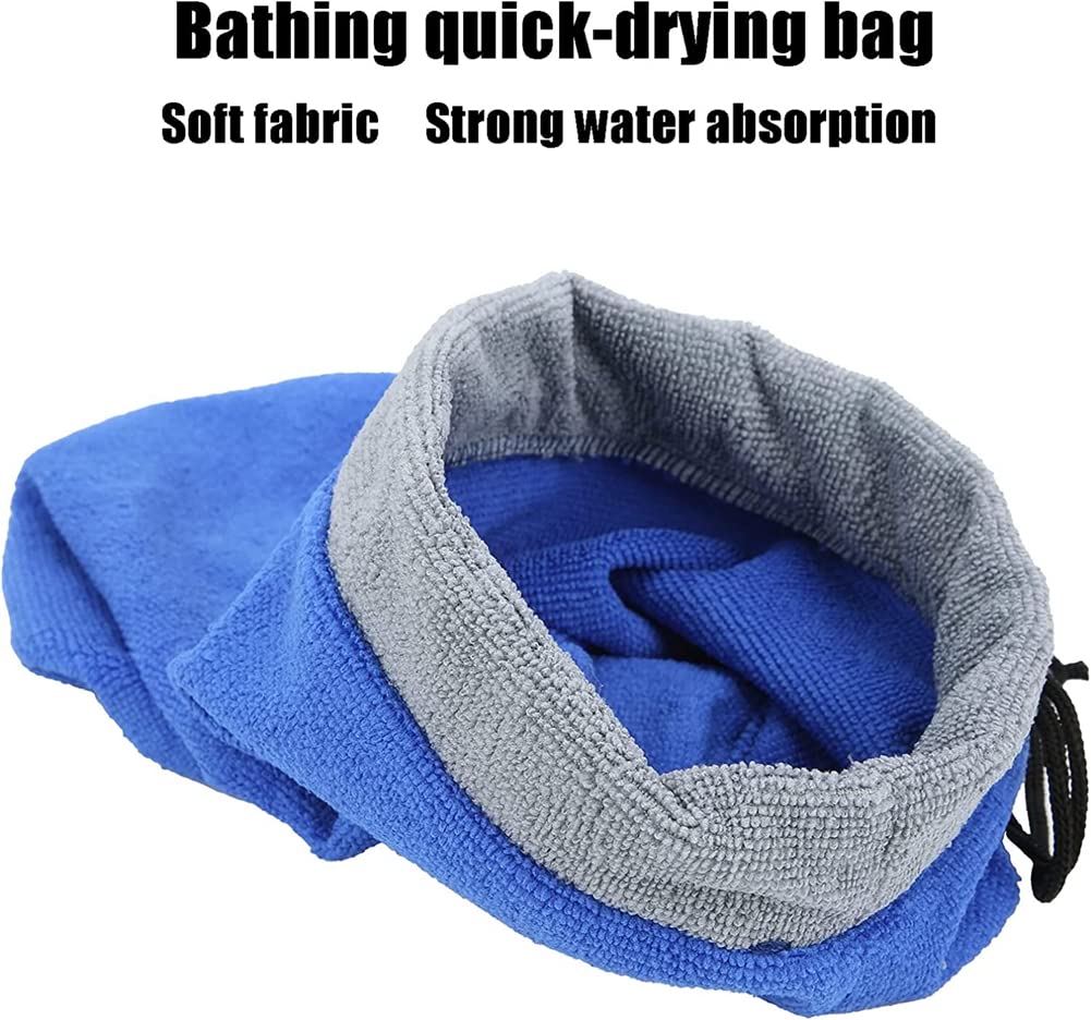 2 Pack Ferret Bath Towel Bag - Fast Drying Absorbent Bathrobe With Adjustable Drawstring Microfiber Towel For Hamster Squirrel Bearded Dragon Rabbit Small Animal Grooming Accessories (Blue+Grey)