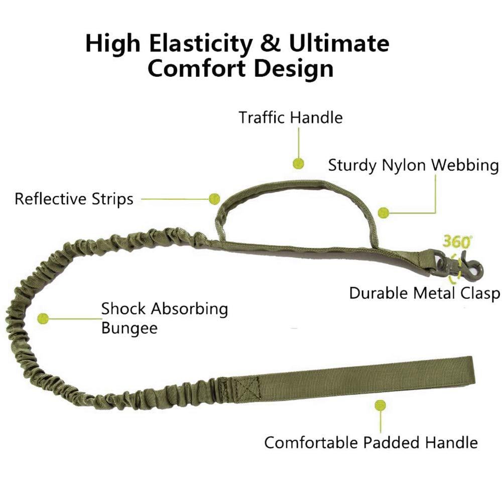 Tactical Dog Collar And Leash Set Tactical Dog Collar With Handle Bungee Leash Adjustable Military Training Nylon Collar Dog Training Collar Leash Set With Control Handleand Metal Buckle (Green S