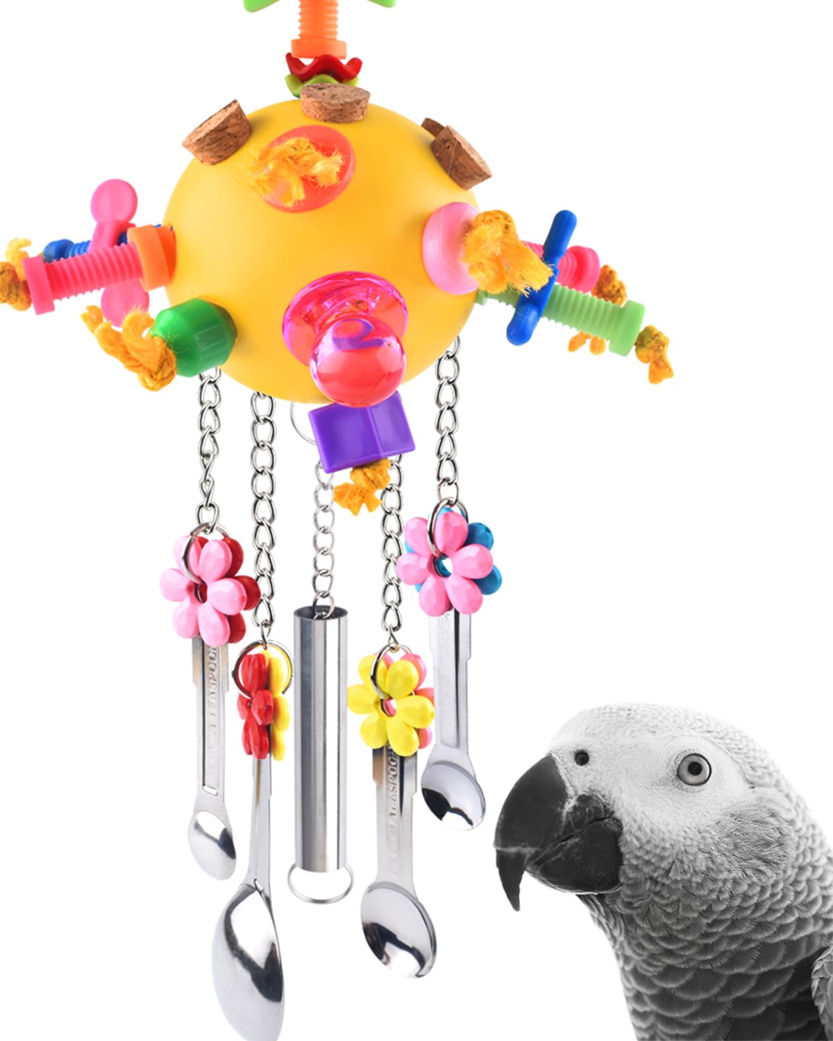 KATUMO Bird Toys Pull Spoons Colorful Acrylic Stick Toys Parrot Chew Toy for Amazon Parrot, African Grey, Conure, Caique, Quaker