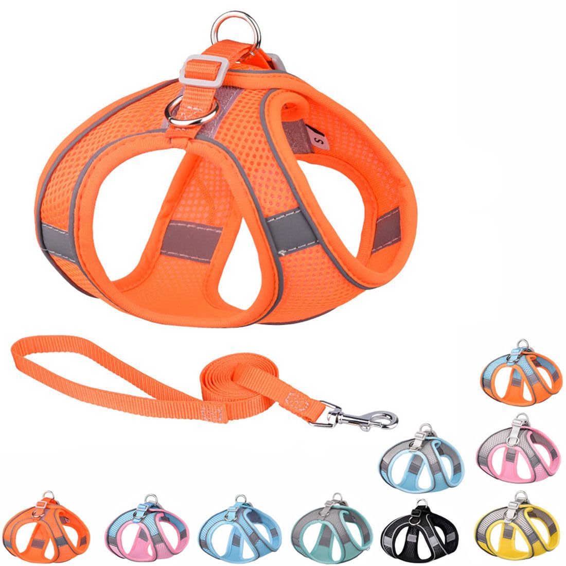 Orange Harness For Dogs, No-Pull Puppy Harness With Leash For Easy Walk, Breathable Mesh Reflective Cat Vest For Xxs Xs Small Me