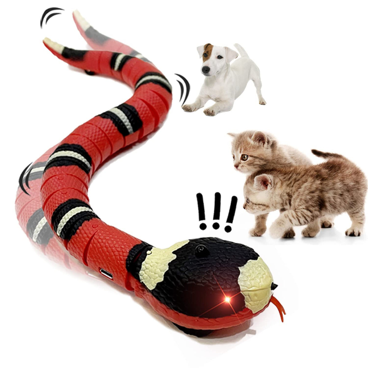 Pet2U 1Pc Snake Cat Toy For Cats, Smart Sensing Snake Rechargeable, Automatically Sense Obstacles And Escape, Realistic S-Shaped Moving Electro-Sensing Cat Snake Toy