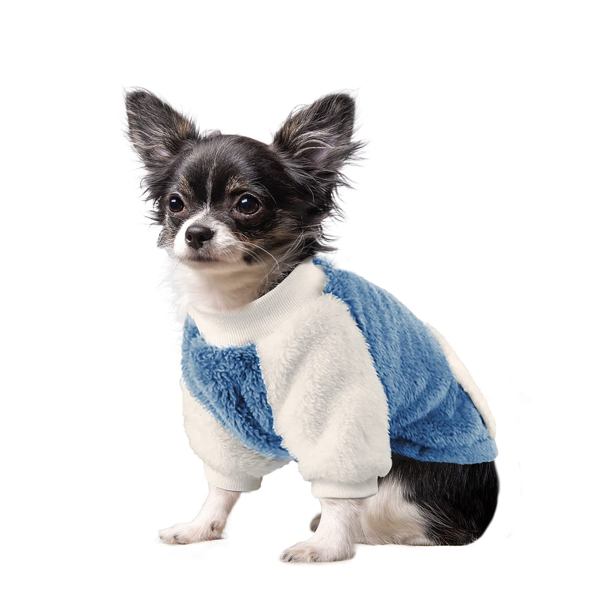 Lesypet Winter Dog Sweater For Small Dog, Fleece Warm Doggy Coat Puppy Pullover, Pocket Design Dog Clothes For Small Medium Dog Girl Boy, Blue Small