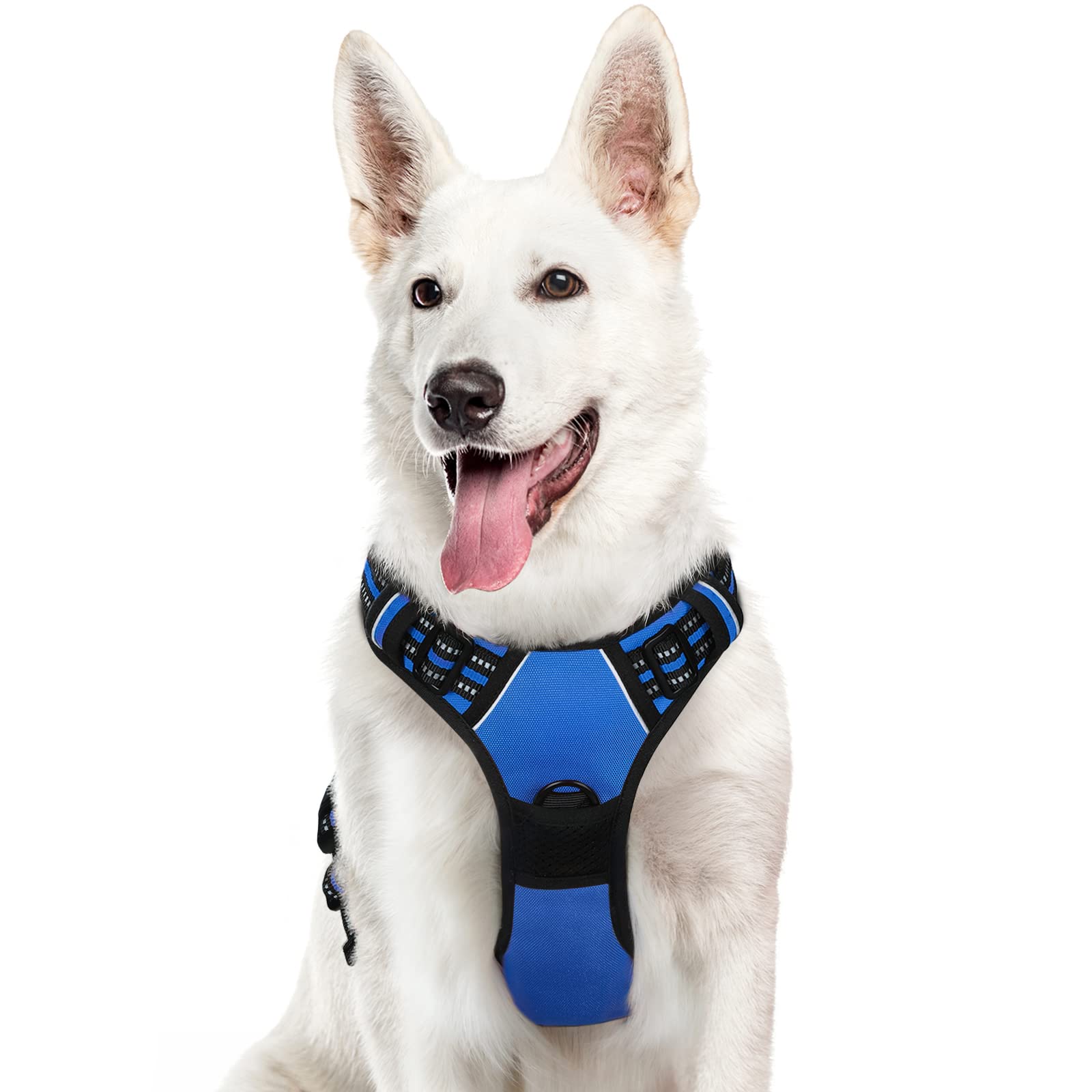Eagloo Dog Harness Large Breed, No Pull Service Vest With Reflective Strips And Control Handle, Adjustable And Comfortable For Easy Walking, No Choke Pet Harness With 2 Metal Rings, Blue, Xl