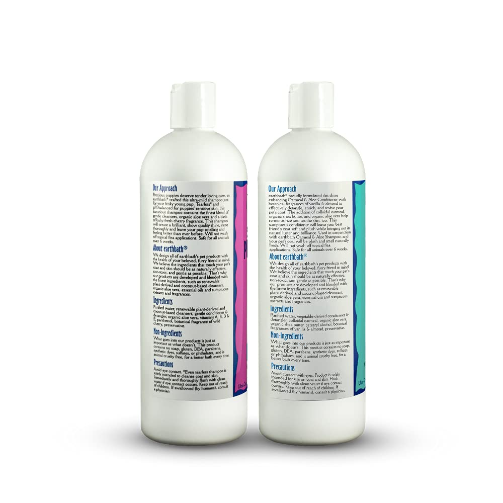 Earthbath, Ultra-Mild Puppy Shampoo And Oatmeal & Aloe Conditioner - Best Dog Shampoo And Conditioner, Made In Usa, 100% Cruelty Free Dog Wash, Soothing Oatmeal Shampoo For Dogs - 16 Oz (1 Set)