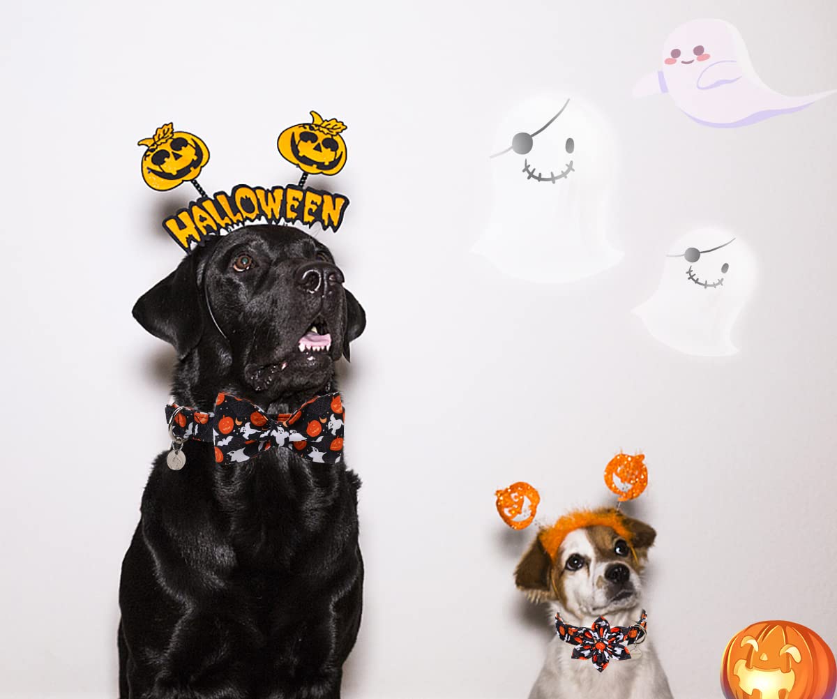 Dogwong Halloween Black Ghost Dog Collar With Removable Cute Bow Tie Adjustable Pet Collars, Soft Comfy Halloween Themed Pet Col