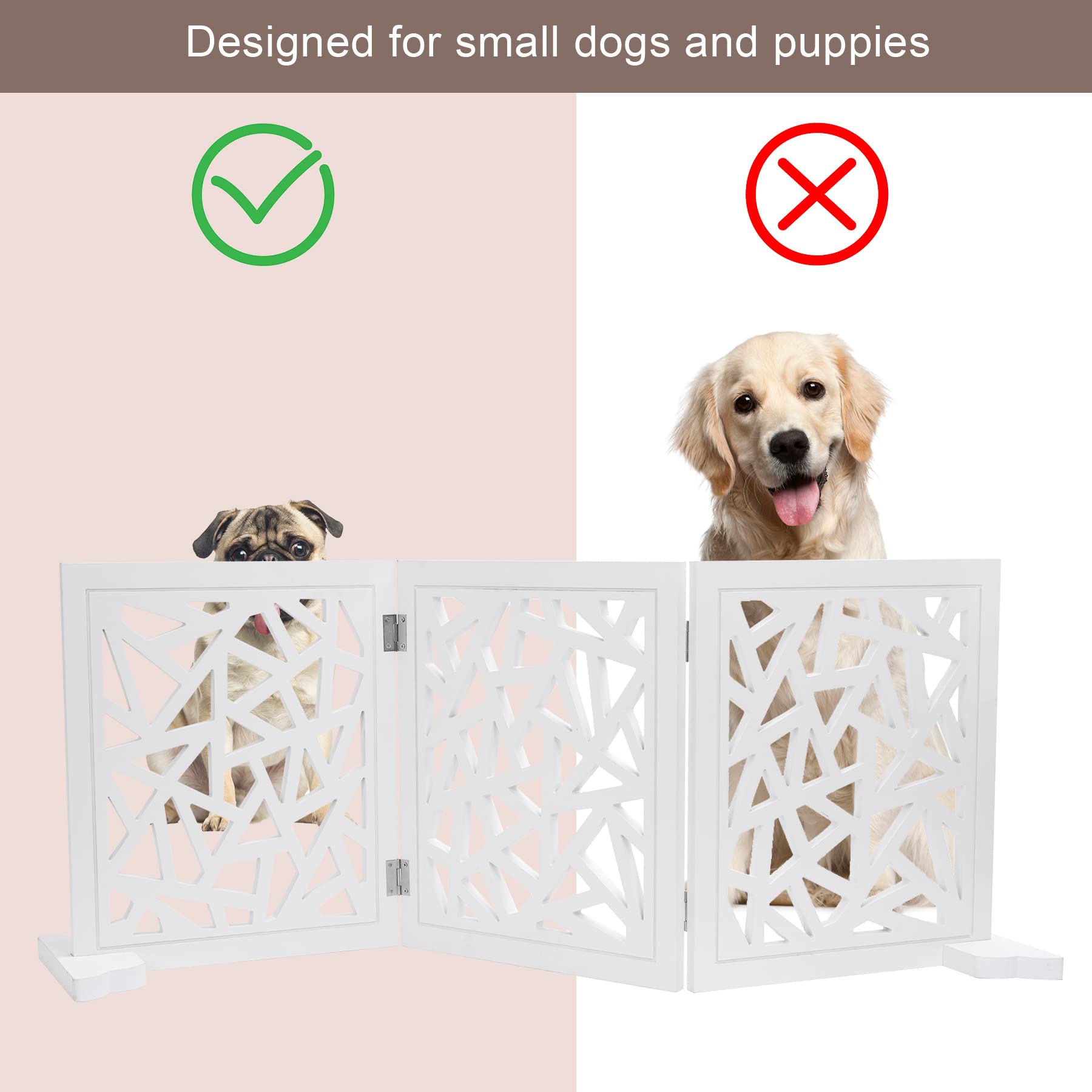 Cilxgqln Freestanding Pet Gate Dog Gate, 3-Panel Folding Puppy Gate Wooden Fence Barrier For Small Medium Pet, Indoor Cat Dog Ga