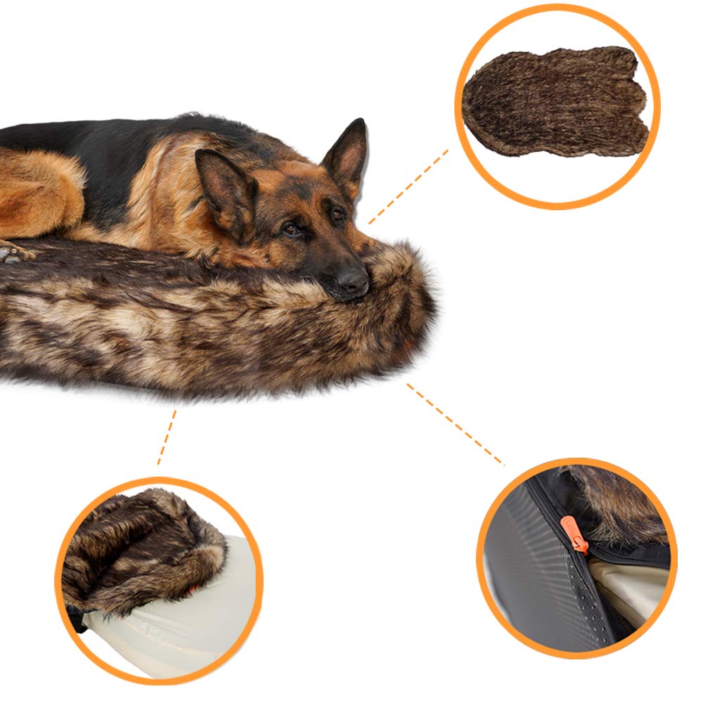 Laifug Large Faux Fur Dog Bed,5-Inch Thick Grade Orthopedic Memory Foam Dog Bed(50'X30'X5'),Removable Cover With Anti-Slip Bottom,Waterproof Liner