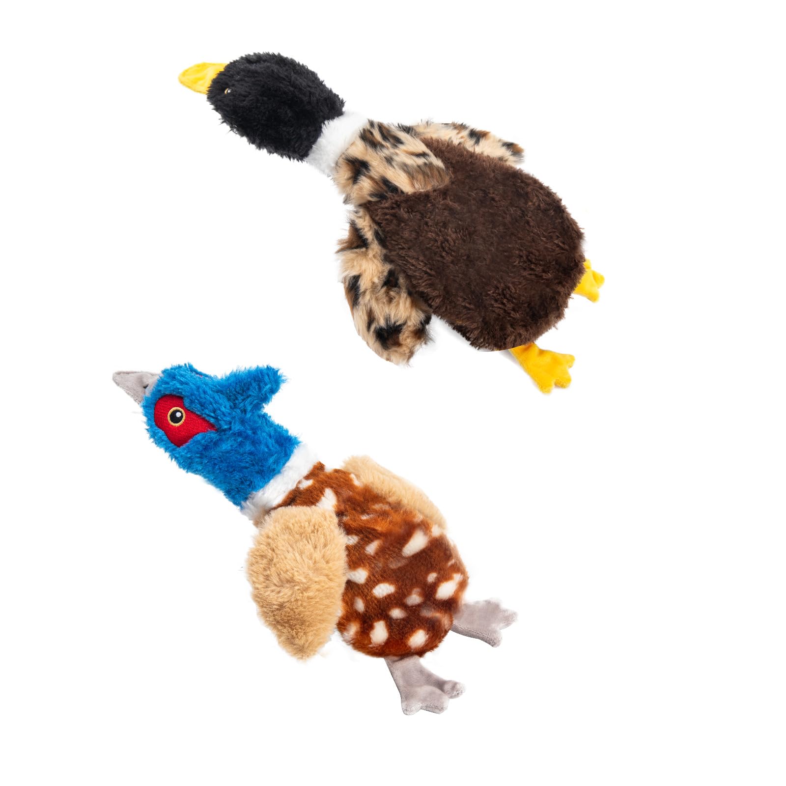 Calibonbon 2-Pack Stuffing-Free Squeaky Dog Toys - Pheasant & Duck Plush (4 Squeakers Each) | Durable Hollow Body for Medium Dog