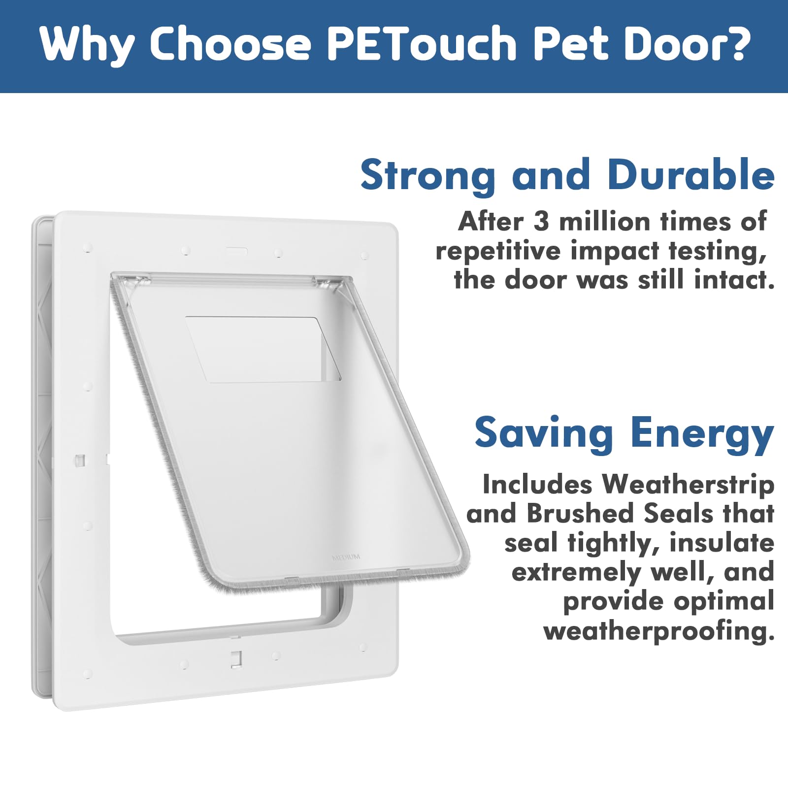 Dog Door, Plastic Pet Door By Petouch, 8.5' X 11.5' Inner Frame For Medium Dog And Pets, Easy To Install, 2-Way Locks, Durable Frame Doggy Door For Door, Screen & Wall, White Doggie Door, Medium