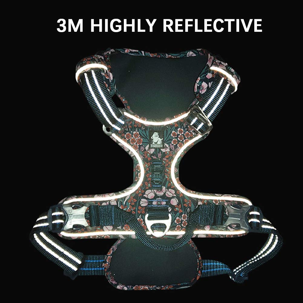 La La Pet® Floral No Pull Dog Harness Reflective Dog Vest Harness With Front & Back 2 Leash Clips And Easy Control Handle For Small Medium Large Dogs 3 Snap Buckles Easy To Put On & Take Off Red S