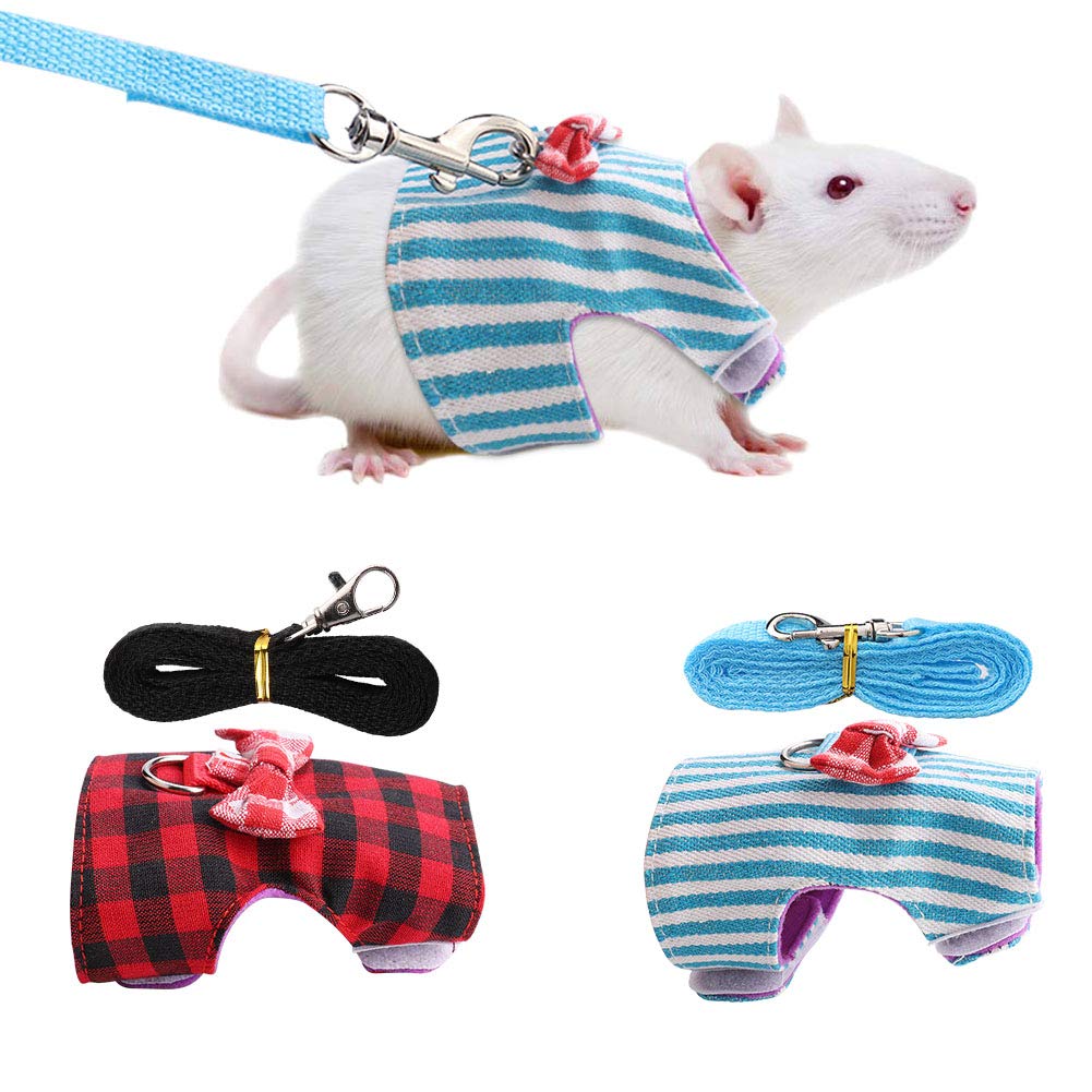 Keenso 2 Pcs Hamster Leash Harness, Comfort Puppy Harness And Leash, Small Animal Chest Strap For Small Pets(M), Black, Red, Blu