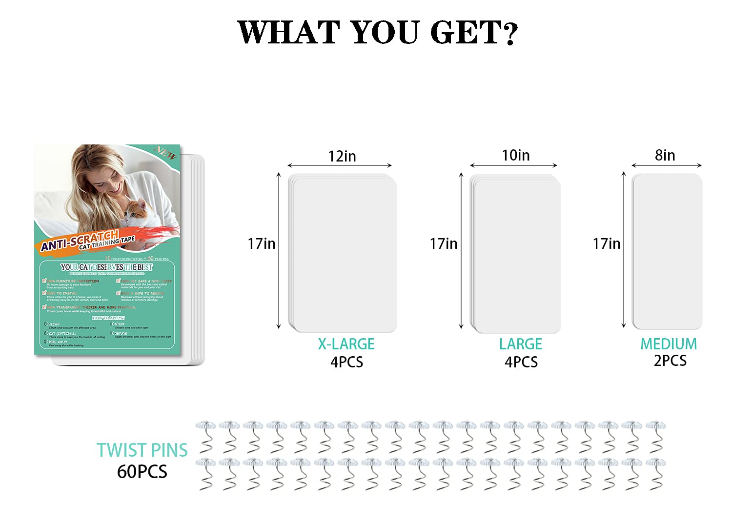 10 Pcs Furniture Protectors From Cats, Clear Self-Adhesive Cat Scratch Deterrent, Couch Protector 4 Pack X-Large (18'L 12'W) + 4 Pack Large (18'L 9'W) + 2 Pack (18'L 6'W) Cat Repellent For Furniture,