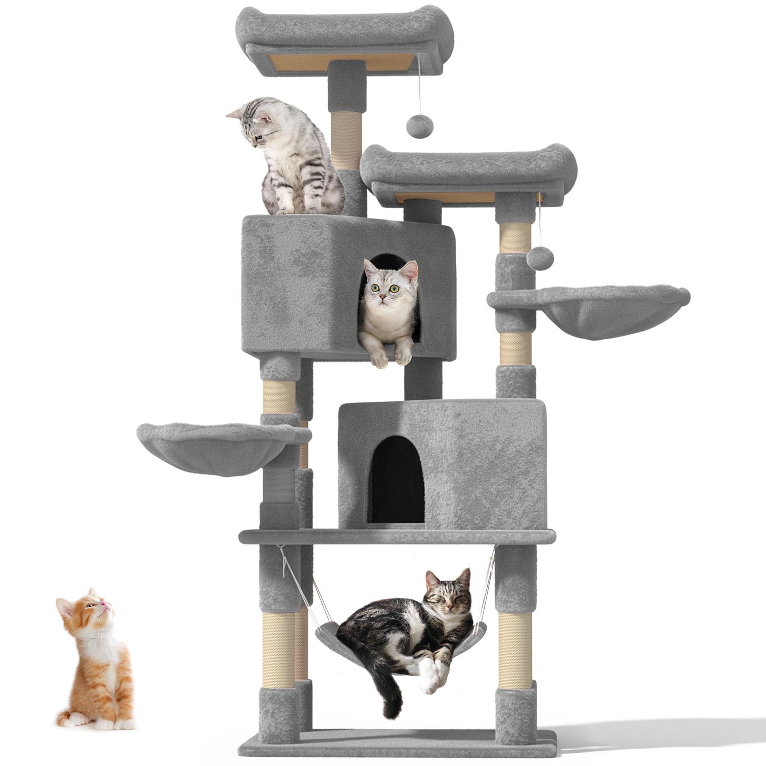 Os Motor Cat Tree Tower For Indoor Cats Large Adult,Cute/Tall Modern Cat Tree For Big Cats 20 Lbs,58''Plush Multi-Level Cat Cond