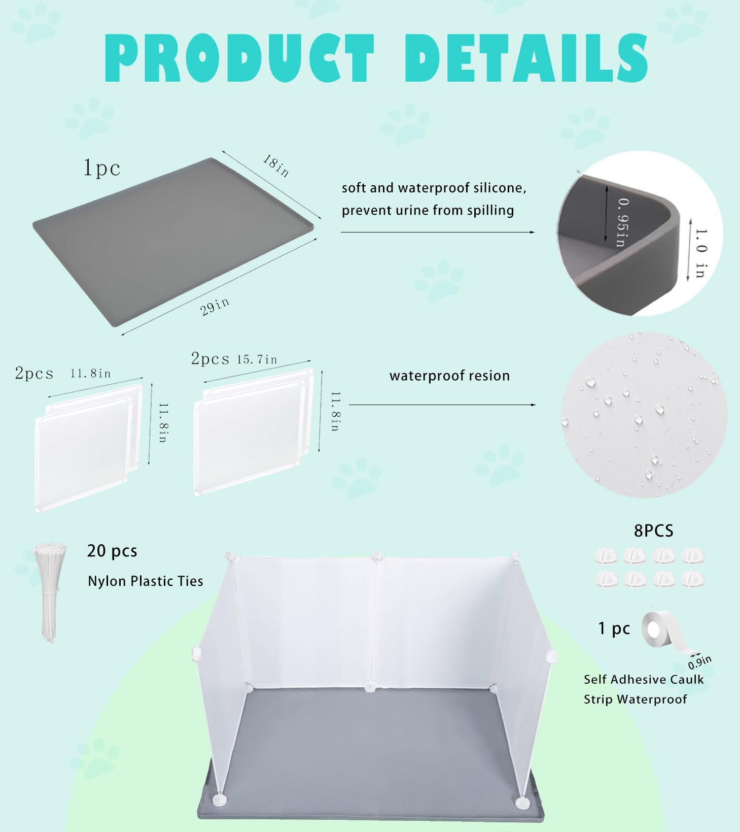 Dog Litter Box with High Walls,Indoor Dog Potty for Small to Medium Dogs Like Corgie French Bulldog,etc.No Spill Silicone Pee Pa