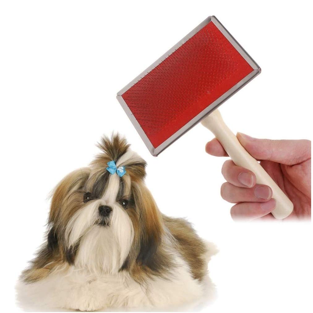 Petlicious & More Pet Comb, Pet Grooming Slicker Brush Shedding Hair Remove Brush Wood Handle Dog Cat Cleaning Supply Shot Hair/