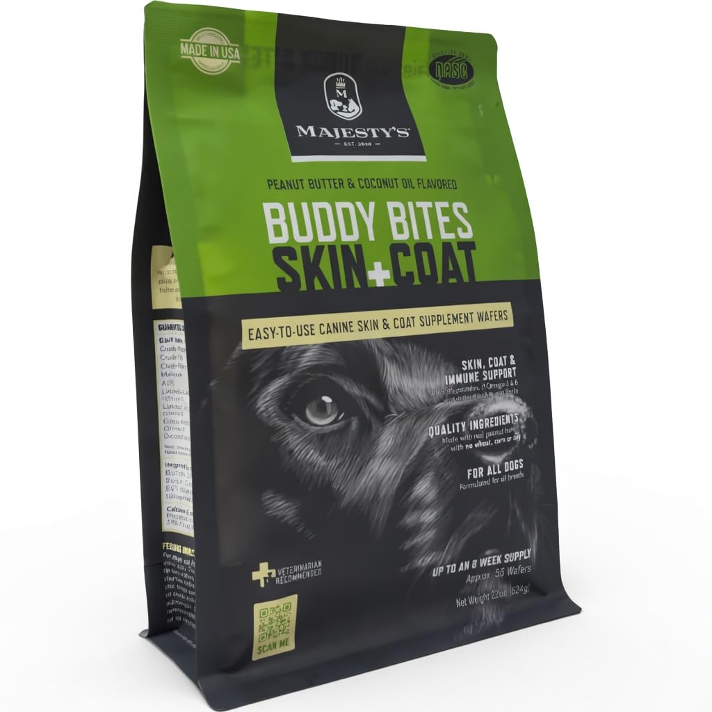 Majestys Buddy Bites Skin and Coat Wafers for Medium and Large Dogs - A Superior Skin, Coat and Immune Support Supplement For Y
