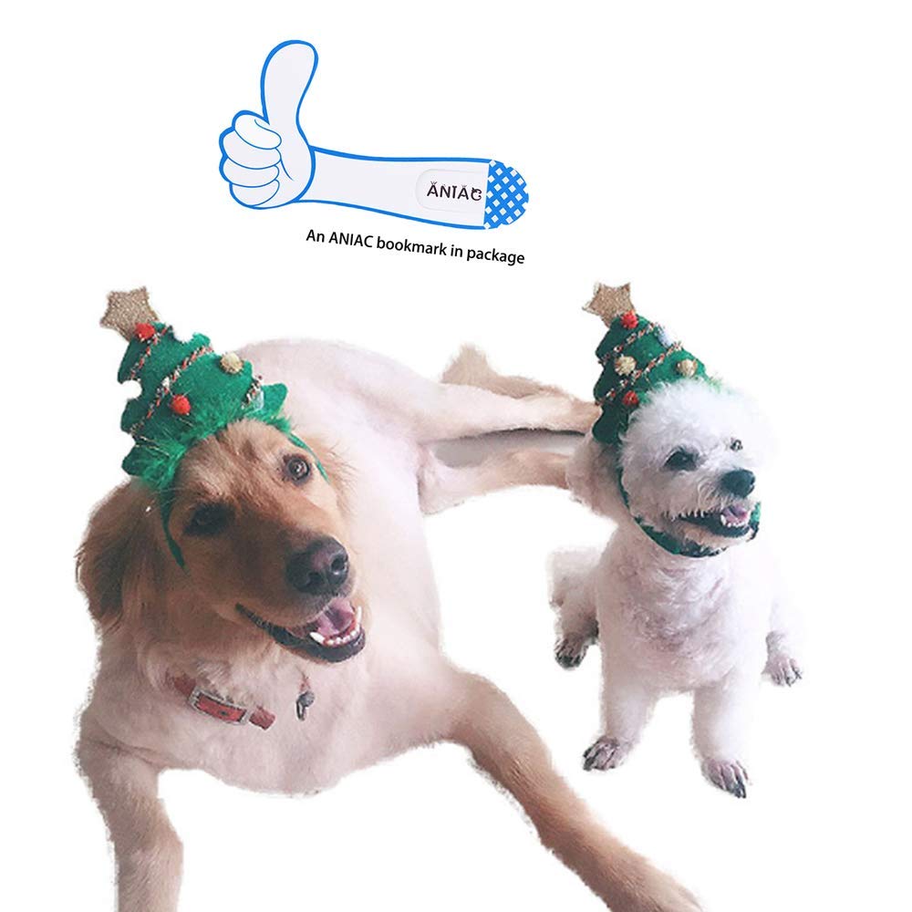 Aniac Christmas Tree Dog Costume - Medium Large Dog Xmas Tree Headband & Santa Hat - Cute Holiday Head Accessories