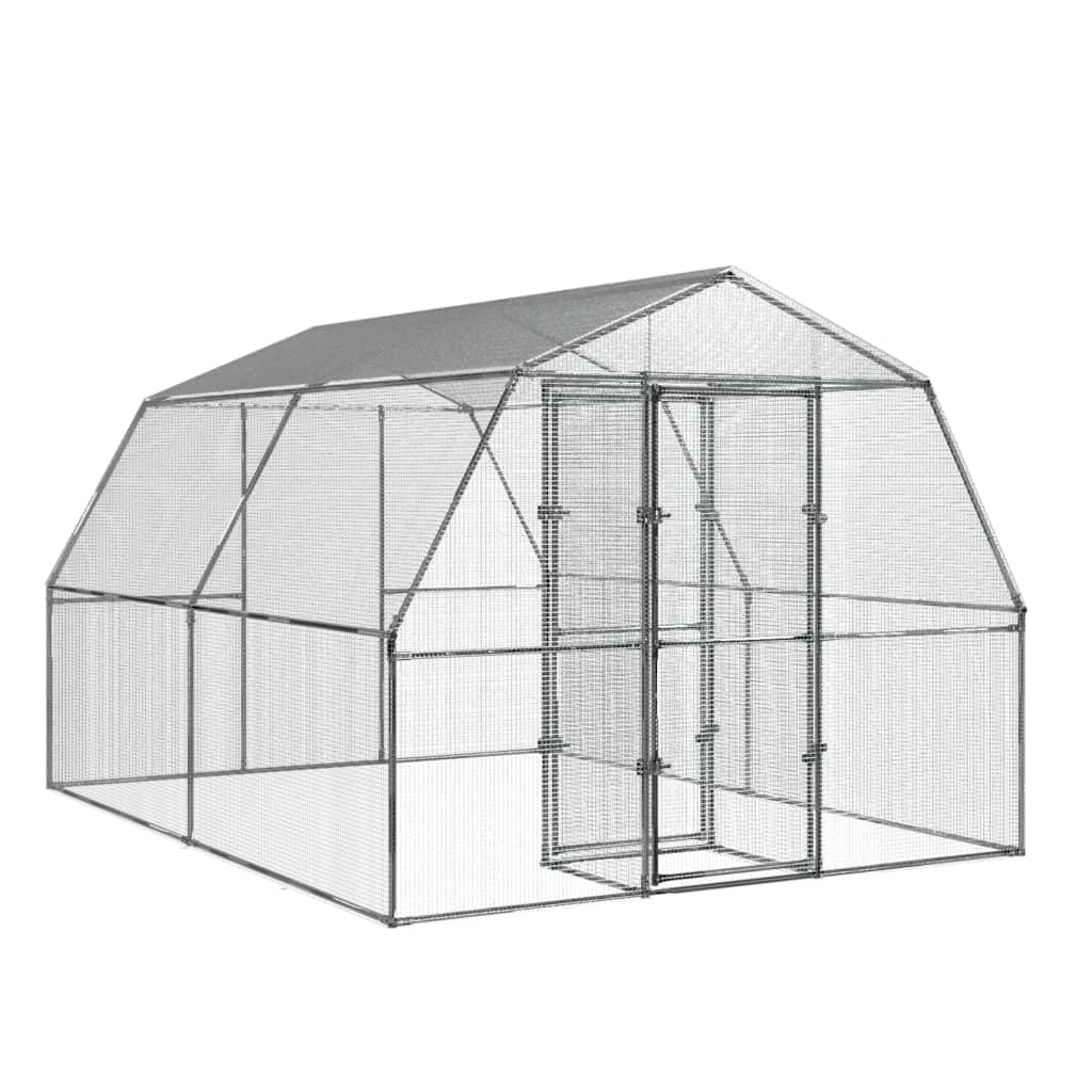 ** Vidaxl Bird Cages With Roof/Door - Galvanized Steel Silver - Outdoor 2 Pcs Mesh Design Water-Resistant