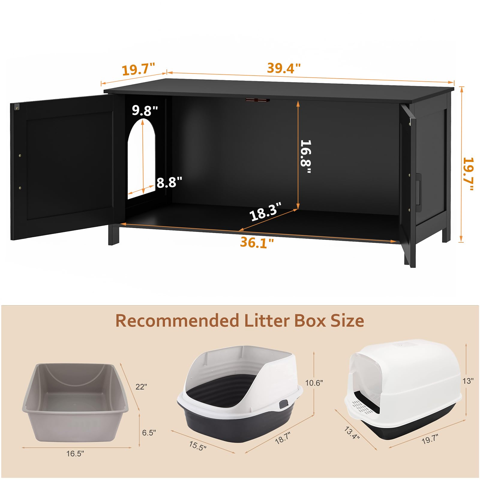 Homhedy 39.4'' L Cat Litter Box Enclosure, Pet House With Barn Door, Wooden Cat Washroom Furniture,Fit Most Of Litter Box, Black