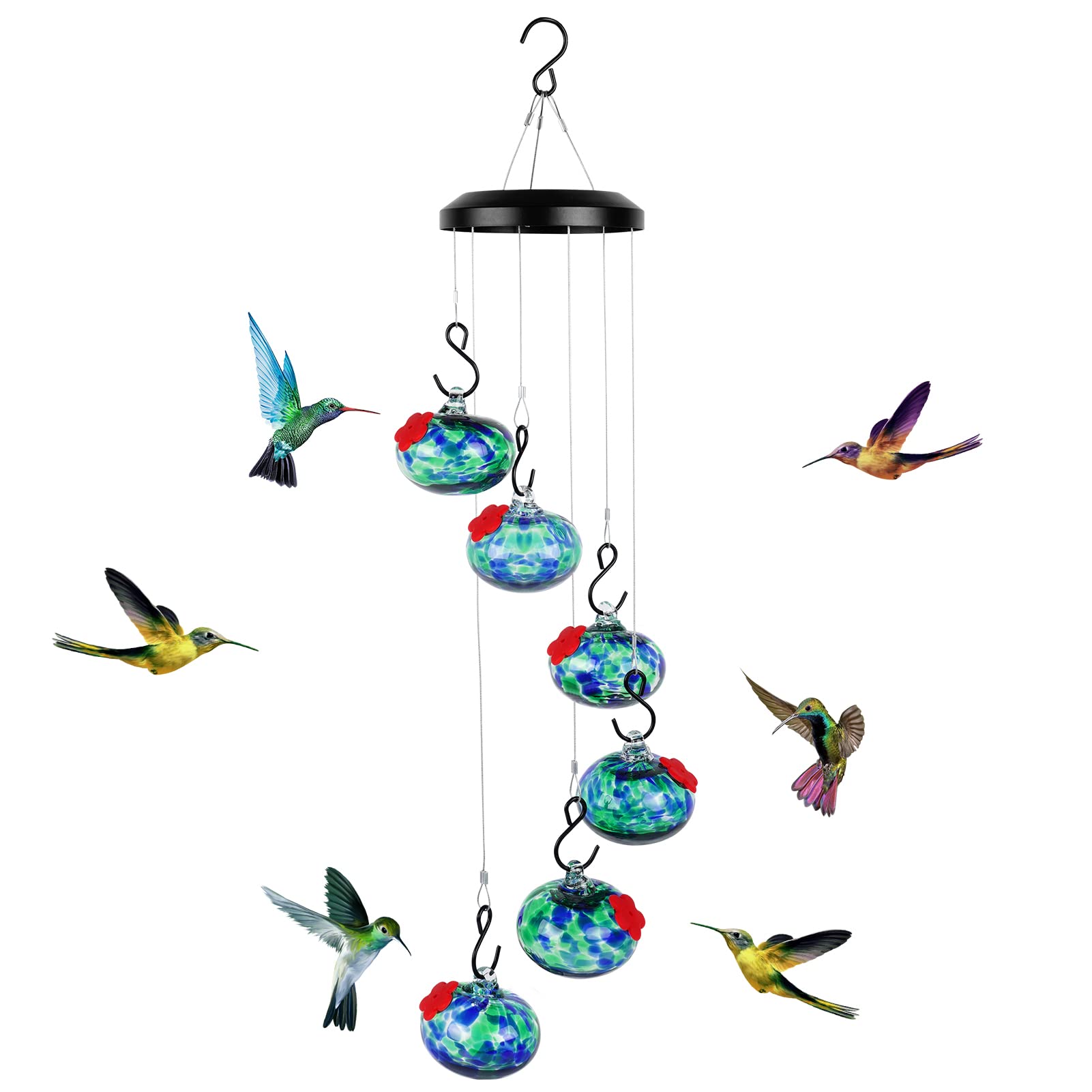 Headak Life Charming Wind Chimes Hummingbird feeders for Outdoors Hanging ant and bee Proof,Never Leak,Perfect Garden Decor for 
