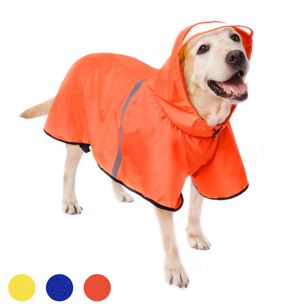 Dog Raincoat With Adjustable Belly Strap And Leash Hole - Hoodie With Reflective Strip - Waterproof Slicker Lightweight Breathable Rain Poncho Jacket For Medium Large Dogs - Easy To Wear, Orange 6Xl