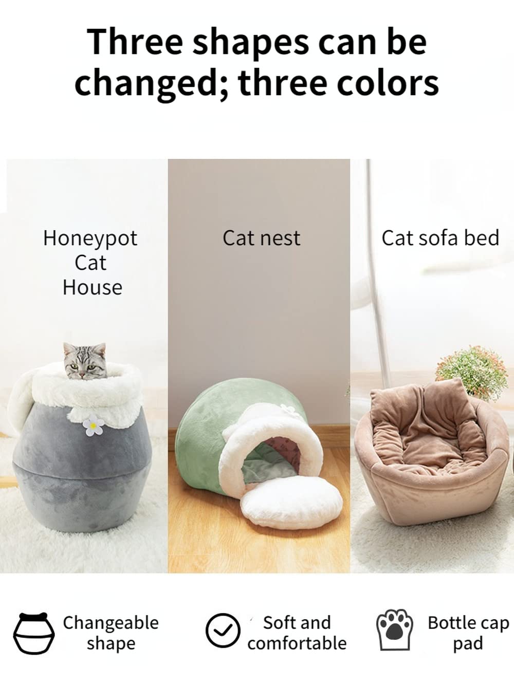 Ssdh Cat Nest Winter Thick Foldable Closed Honeypot Shape Cat House Gives Pet Cats And Dogs A Warm Home (S,Gray)