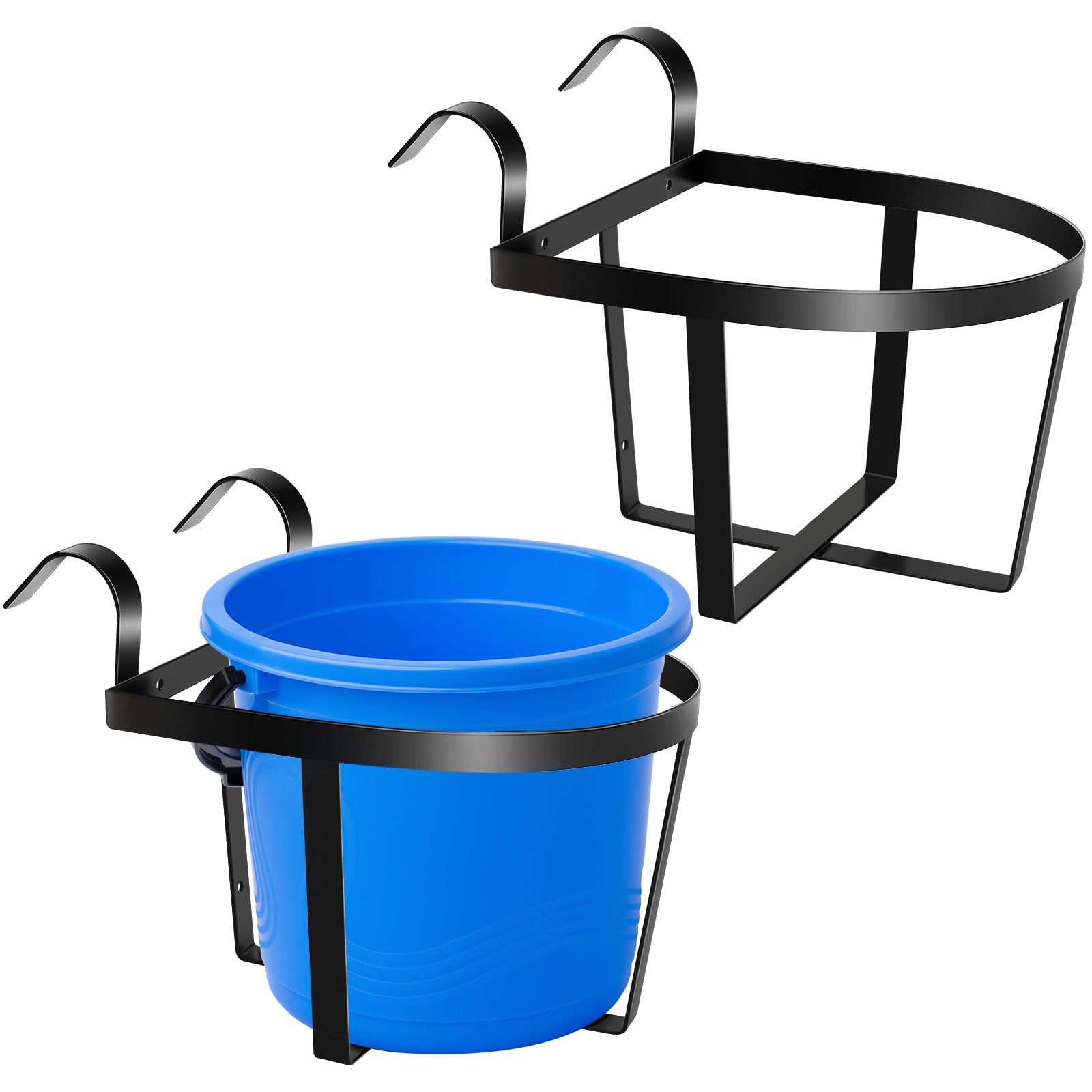 Teenyyou 2 Pcs Heavy Duty Bucket Holder with Hook Metal Bucket Hangers for 5 Gallon Horse Water and Feed Wall Mount Livestock Pa