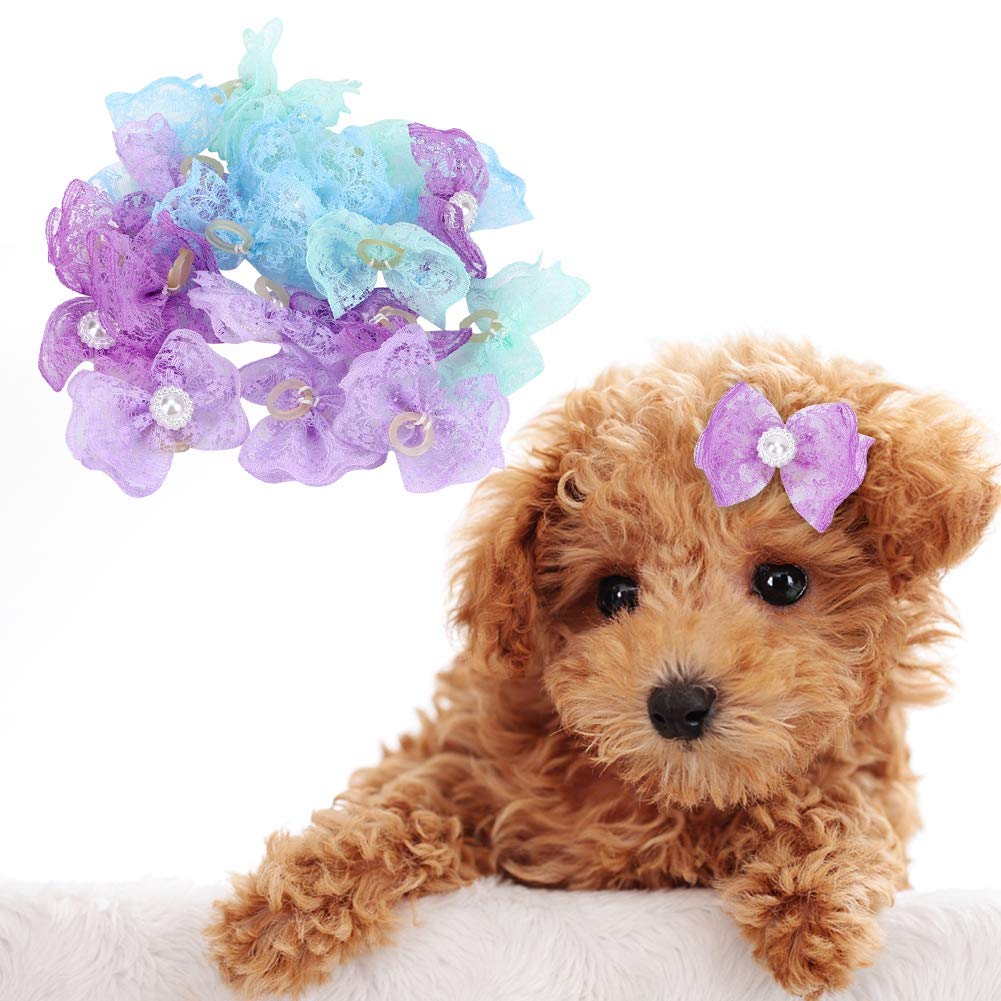 Maxmartt 20Pcs Pet Bowknot, Multicolor Hair Lace Bowknot Bows Grooming Accessories For Cat Medium Small Dog