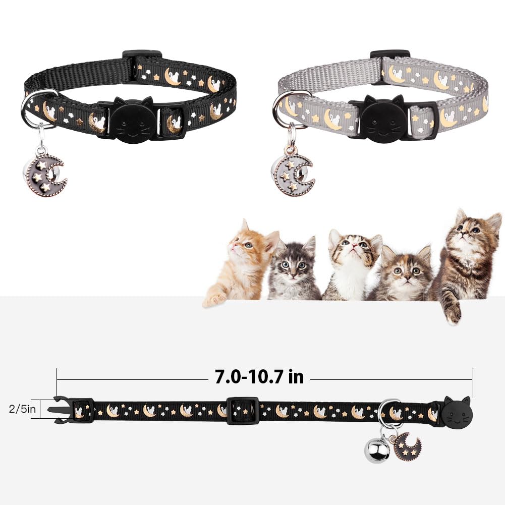 2Pcs Breakaway Cats Collars Cat Collars For Boy & Girl Cats Adjustable Kitten Collars With Bell,Black+Gray