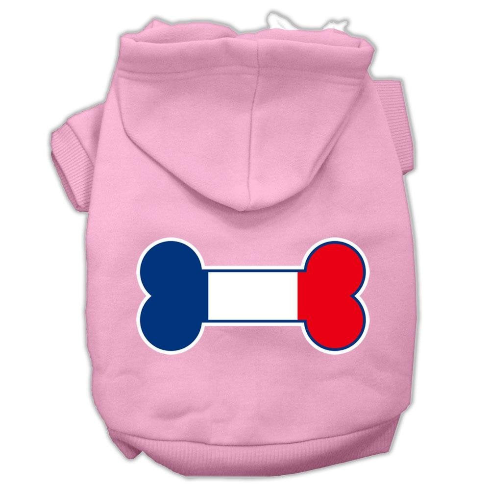 Pet, Dog & Cat Hoodie Screen Printed, 'Bone Flag France' Light Pink Xs (0-3 Lbs.)