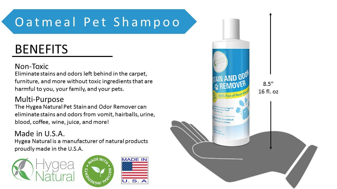 Hygea Natural Stain And Odor Eliminator, Pet Odor And Stain Remover For Urine & Vomit, Spot Carpet Cleaner For Small Animal, 16 Oz