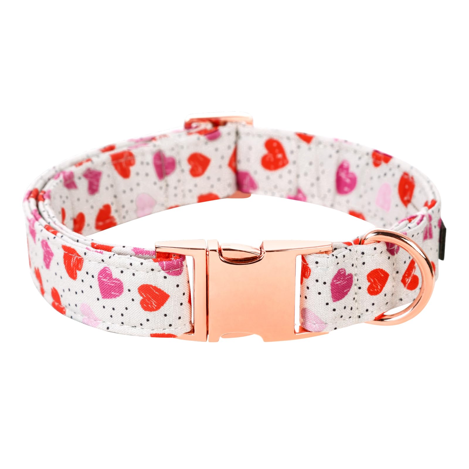 Lionet Paws Valentine Dog Collar, Heavy-Duty Cute Pink Heart Pattern Collar With Metal Buckle Pet For Small Medium Dogs, Neck 13