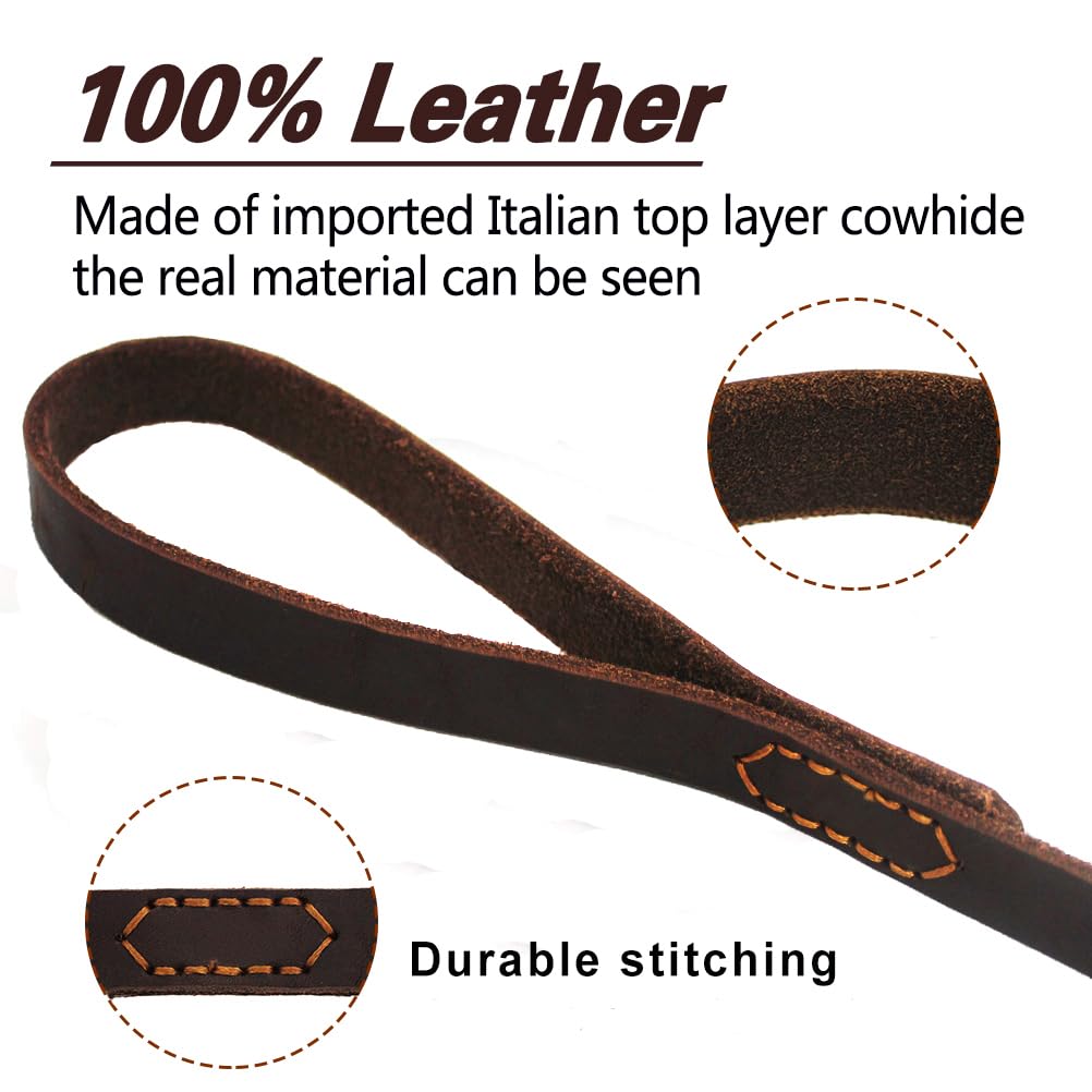 Leather Dog Leash 5Ft X 3/4 Inch, Heavy Duty Genuine Leather Braided Dog Training Leash, Soft And Strong Cowhide Dog Leashes For