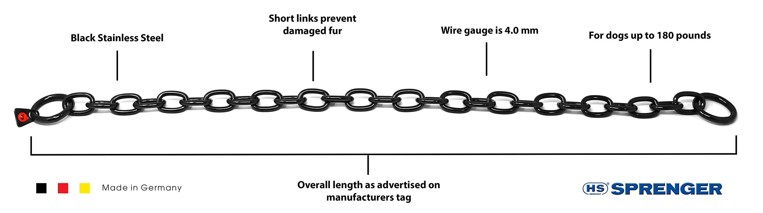 Dogline Herm Sprenger Black Stainless Steel Short Link Fur Saver Training Collar No-Pull Slip Chain For All Dogs Easy Control Made In Germany