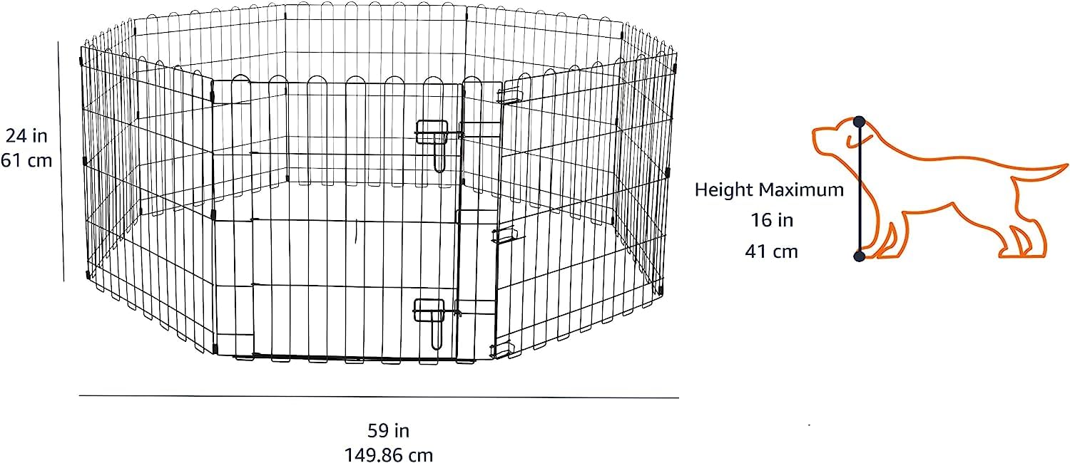Amazon Basics Foldable Octagonal Metal Exercise Puppy / Dog Playpen - Indoor/Outdoor, Single Door, Extra Small (8 Panels, 24 X 2
