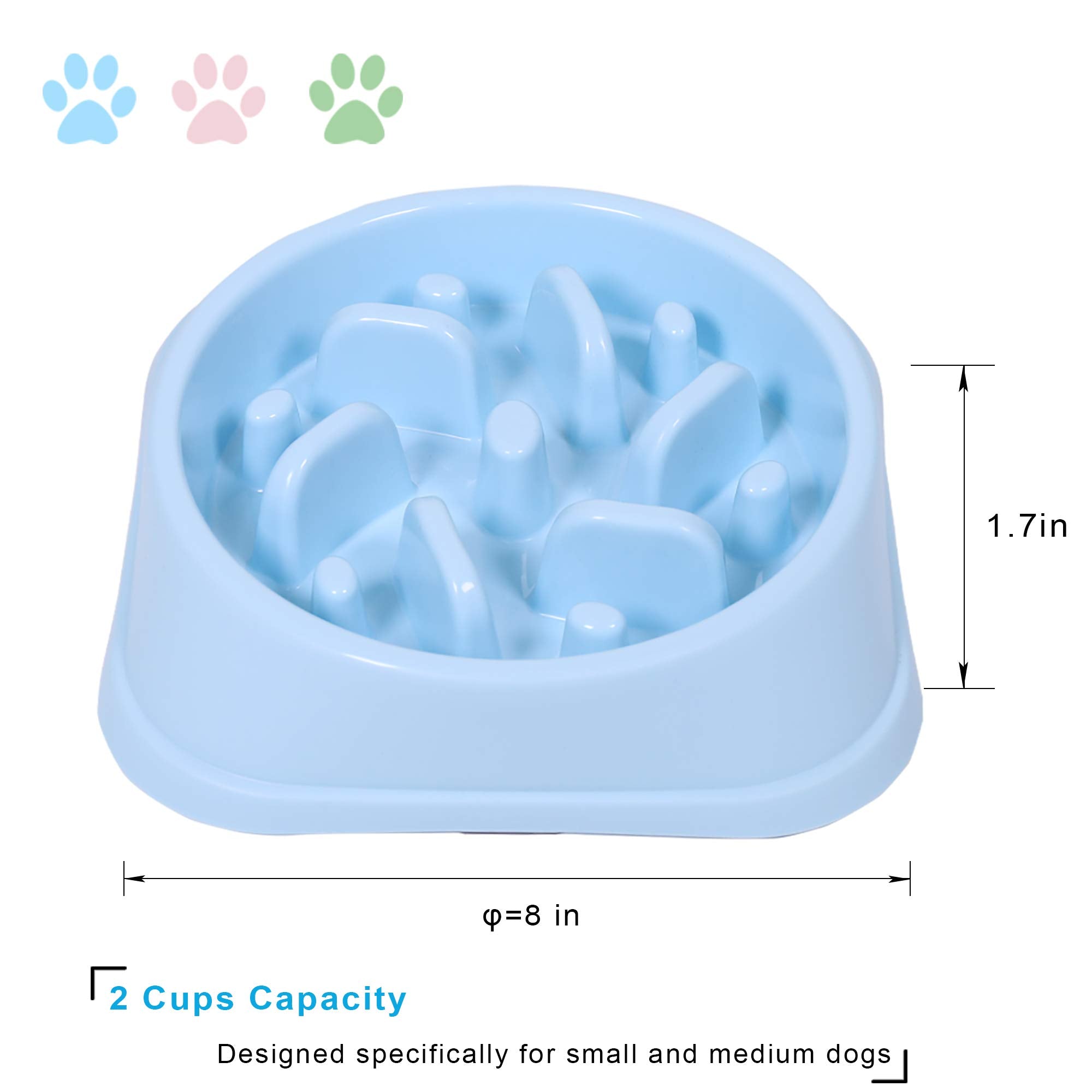 UPSKY Slow Feeder Dog Bowl - Anti-Slip Puzzle for Small/Medium Dogs (15-50 lbs) - Blue, Plastic, Model 012