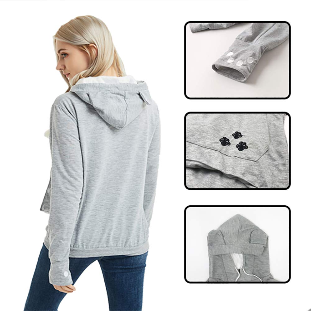 Unisex Pet Carrier Hoodie Cat Dog Pouch Holder Sweatshirt Shirt Top 4Xl Light Grey