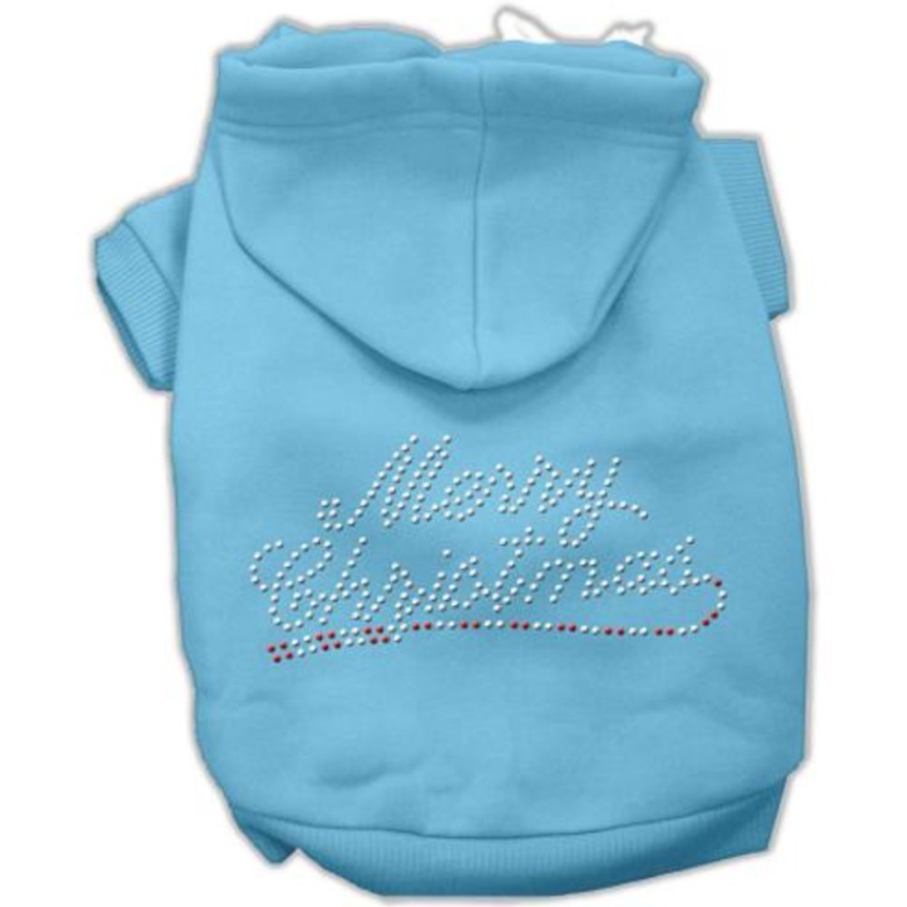 Mirage Pet Products 12-Inch Merry Christmas Rhinestone Hoodies, Medium, Baby Blue