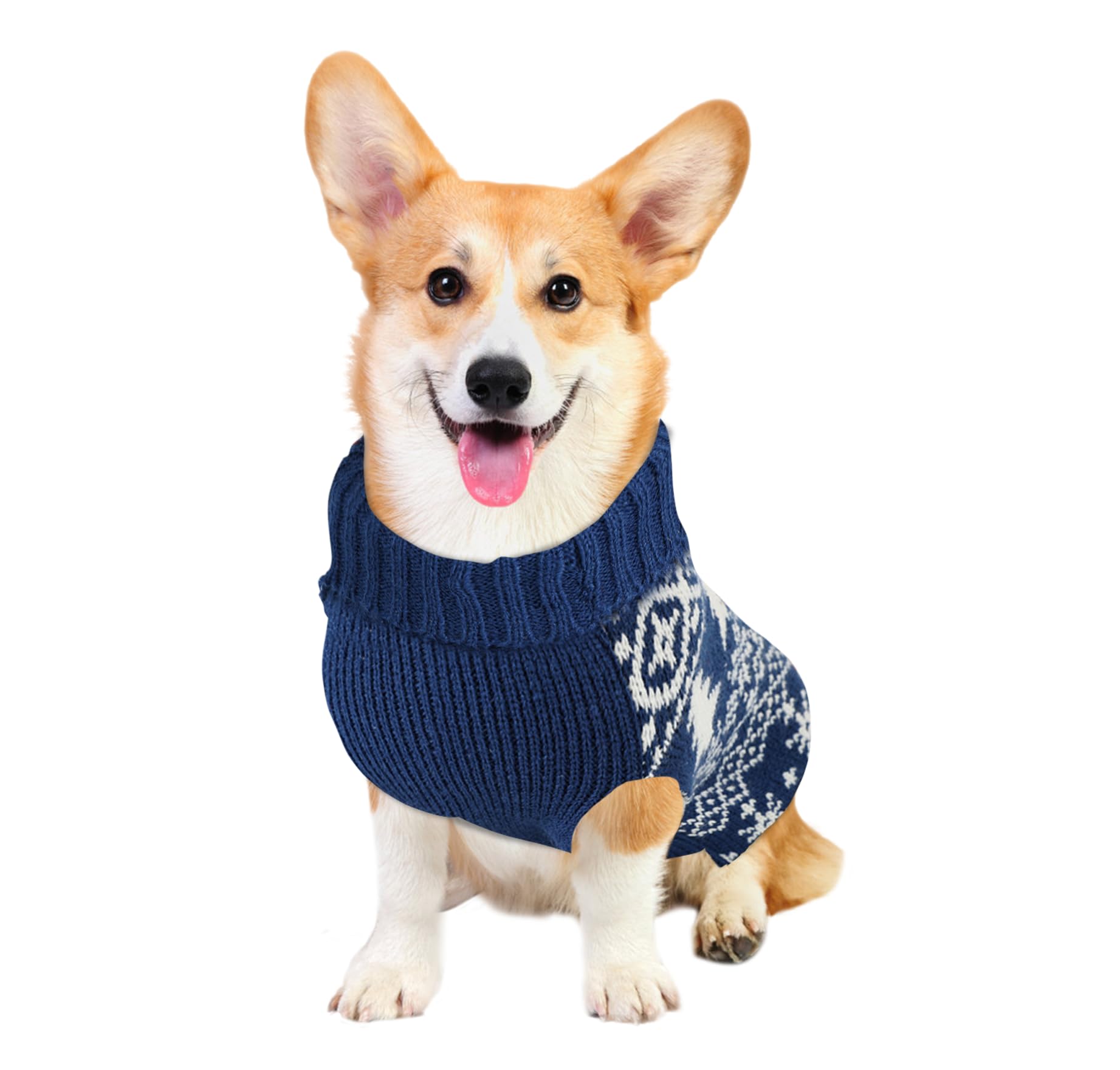 Christmas Dog Sweaters & Shirts For Small To Large Dogs, Soft Warm Turtleneck Sweaters, Double Knit Collar For Outdoors, Blue Xs